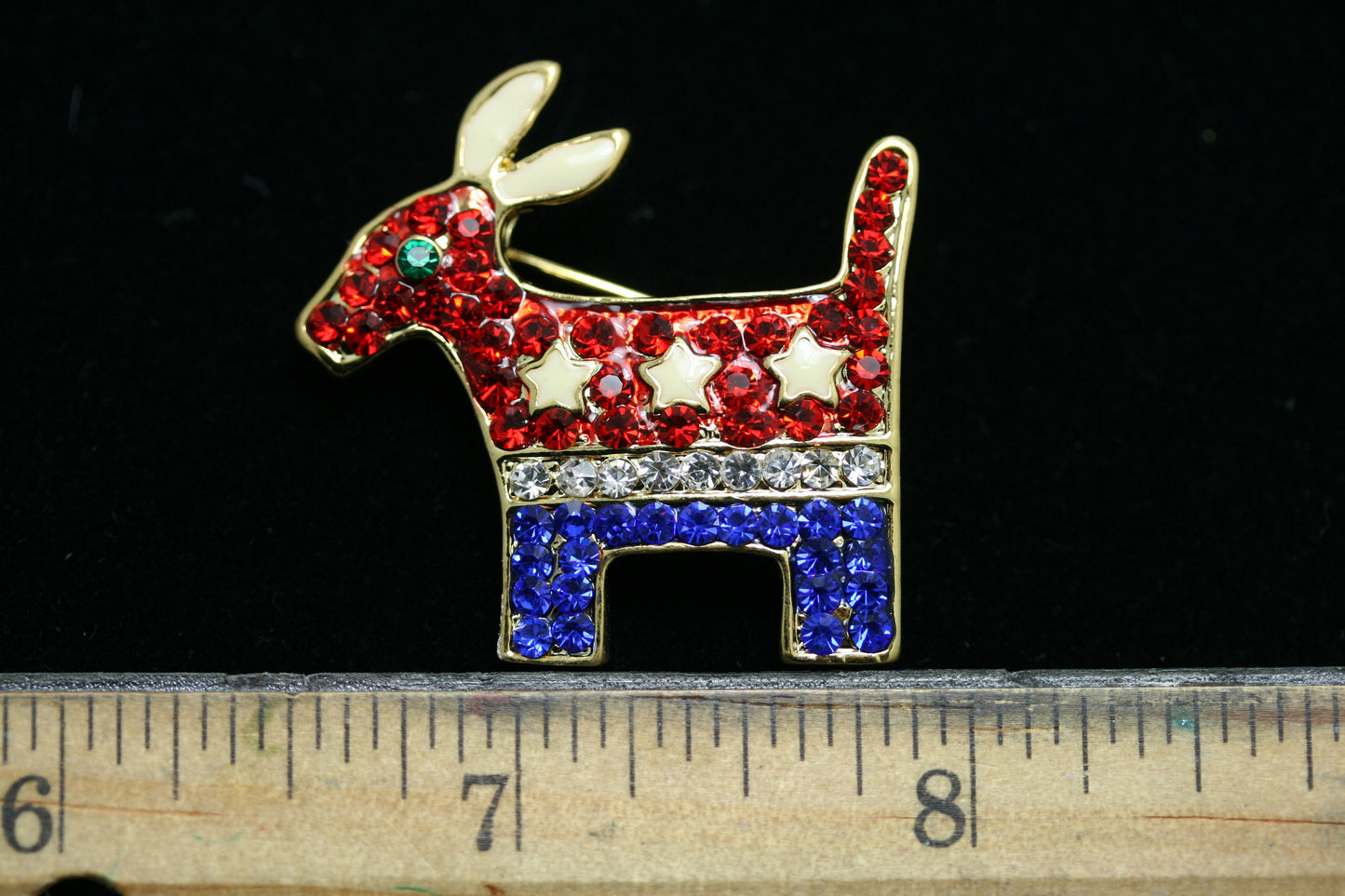 Democratic Party Symbol Patriotic Blue Red Rhinestone Pave Donkey Brooch Pin