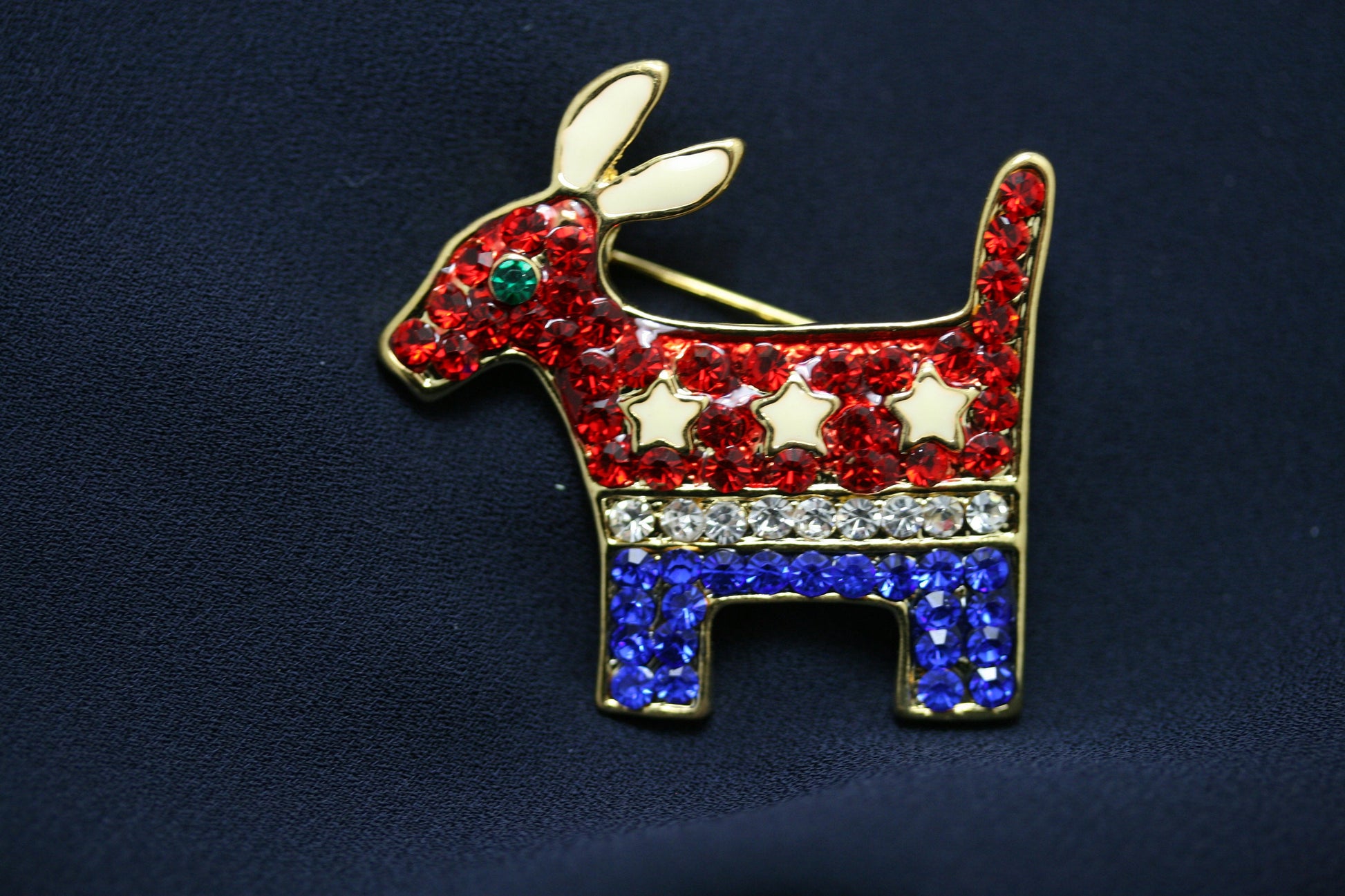 Democratic Party Symbol Patriotic Blue Red Rhinestone Pave Donkey Brooch Pin
