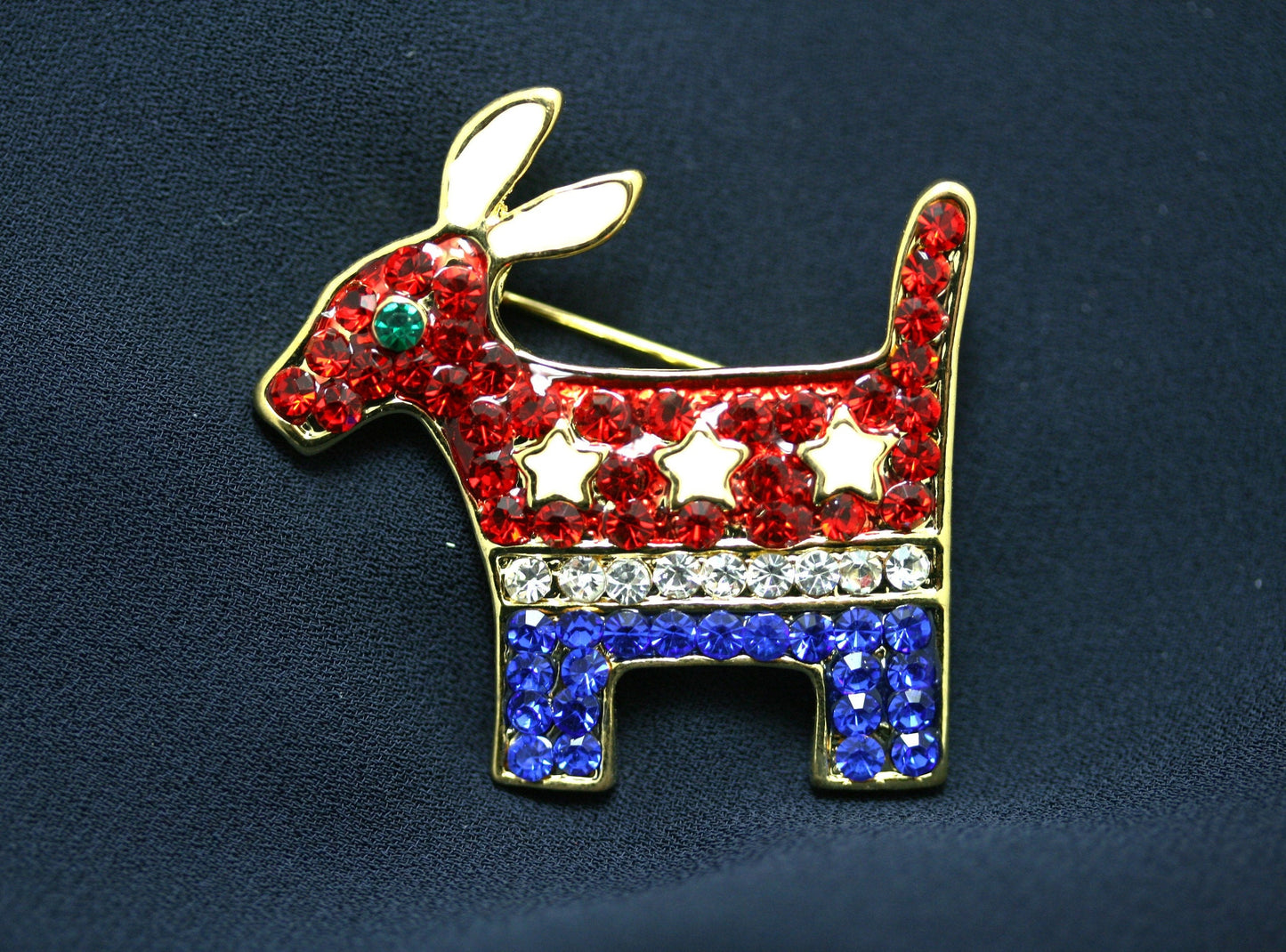 Democratic Party Symbol Patriotic Blue Red Rhinestone Pave Donkey Brooch Pin