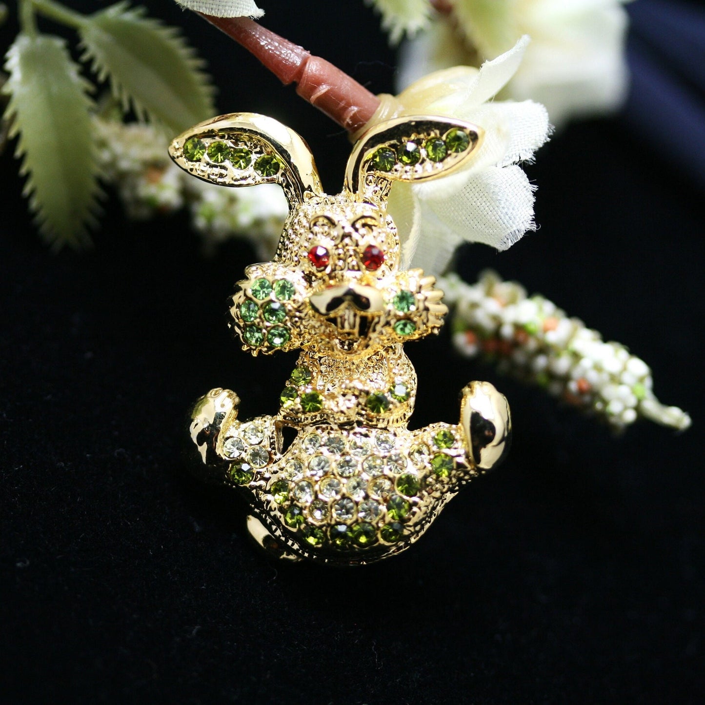 Easter Bunny Pin, Vintage Rhinestone Rabbit Brooch, Rainbow of Sparkling Colors, Gold Tone Figural Easter Jewelry