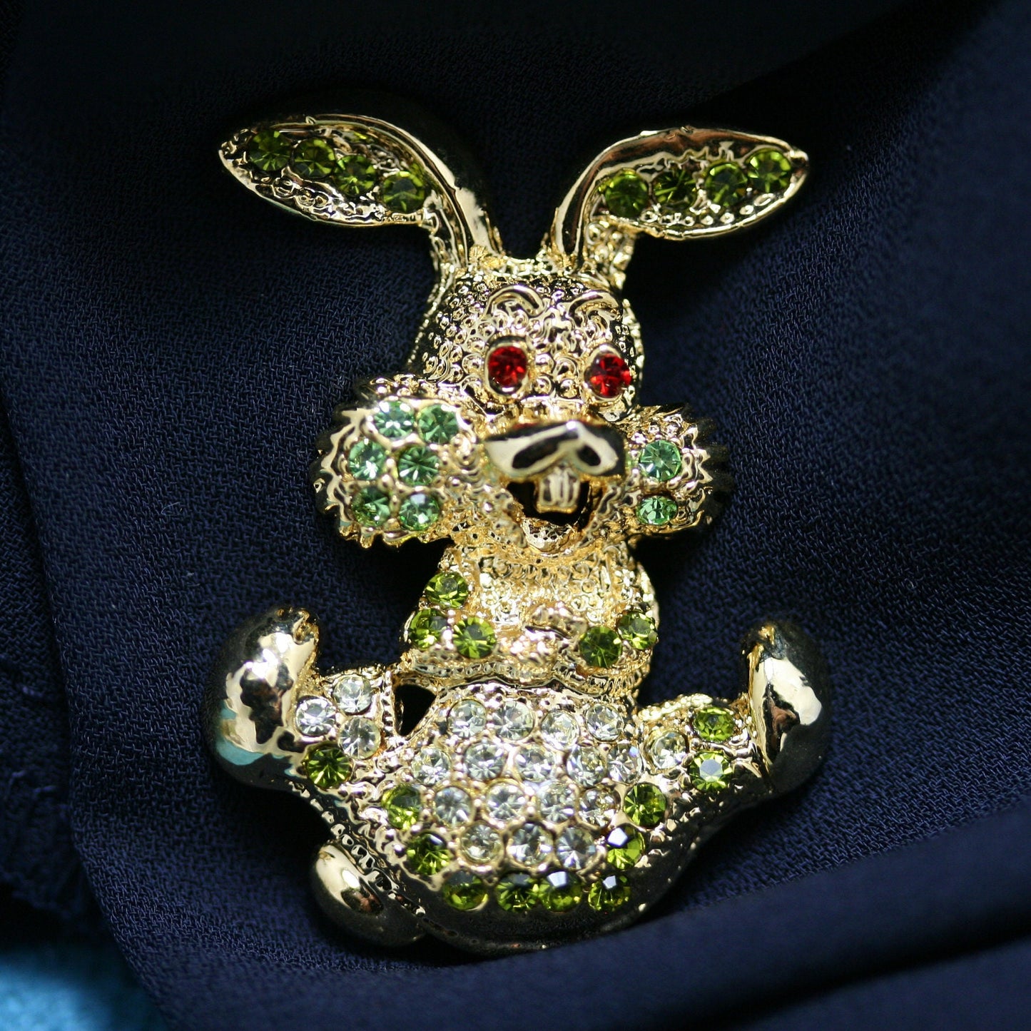 Easter Bunny Pin, Vintage Rhinestone Rabbit Brooch, Rainbow of Sparkling Colors, Gold Tone Figural Easter Jewelry