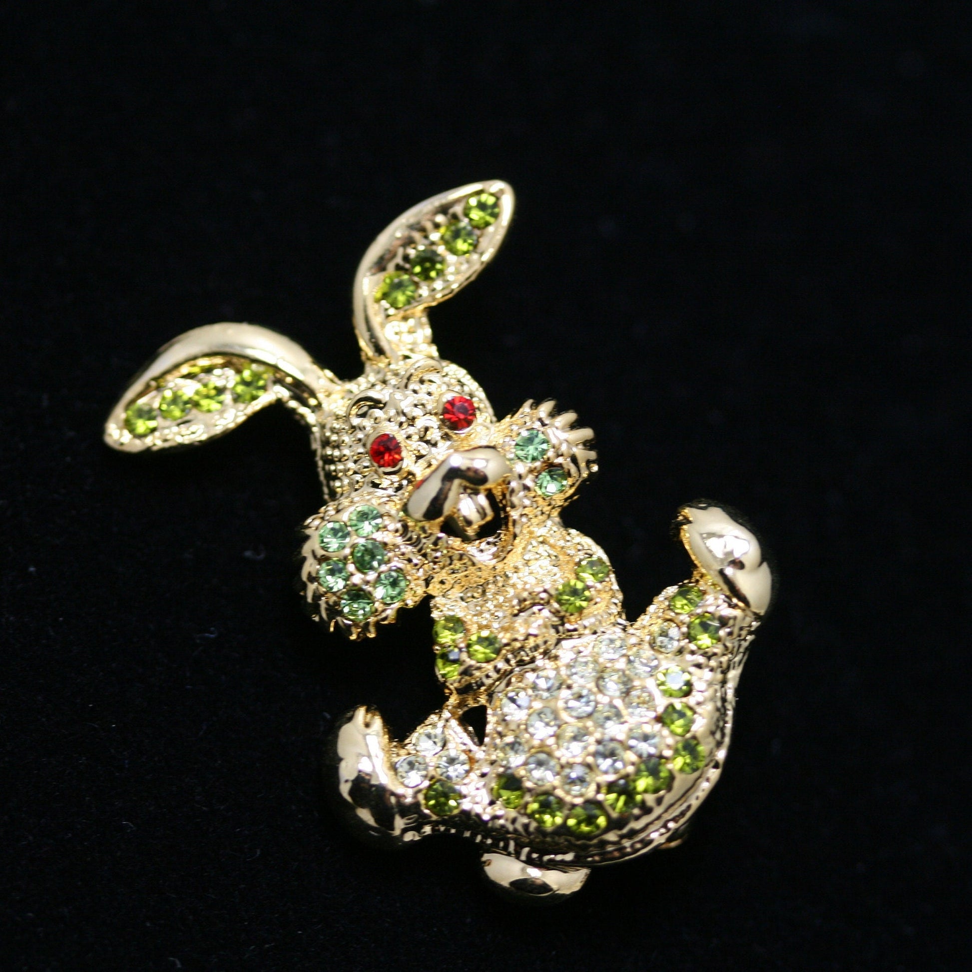 Easter Bunny Pin, Vintage Rhinestone Rabbit Brooch, Rainbow of Sparkling Colors, Gold Tone Figural Easter Jewelry