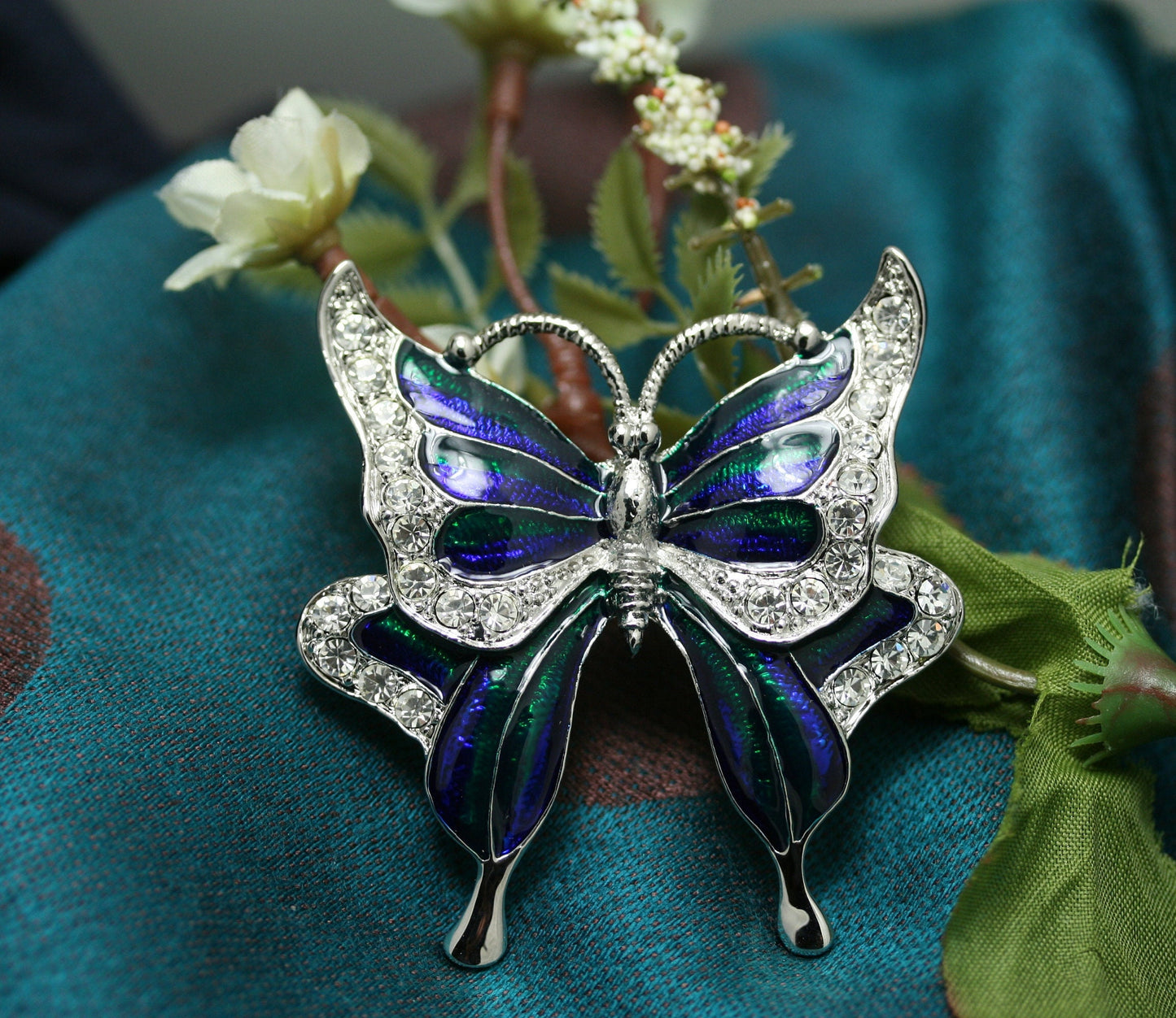 Vintage Crystal Rhinestone Butterfly Brooch Pin Blue Color Butterfly Brooches for For Women Girls Wedding/Banquet/Birthday Party