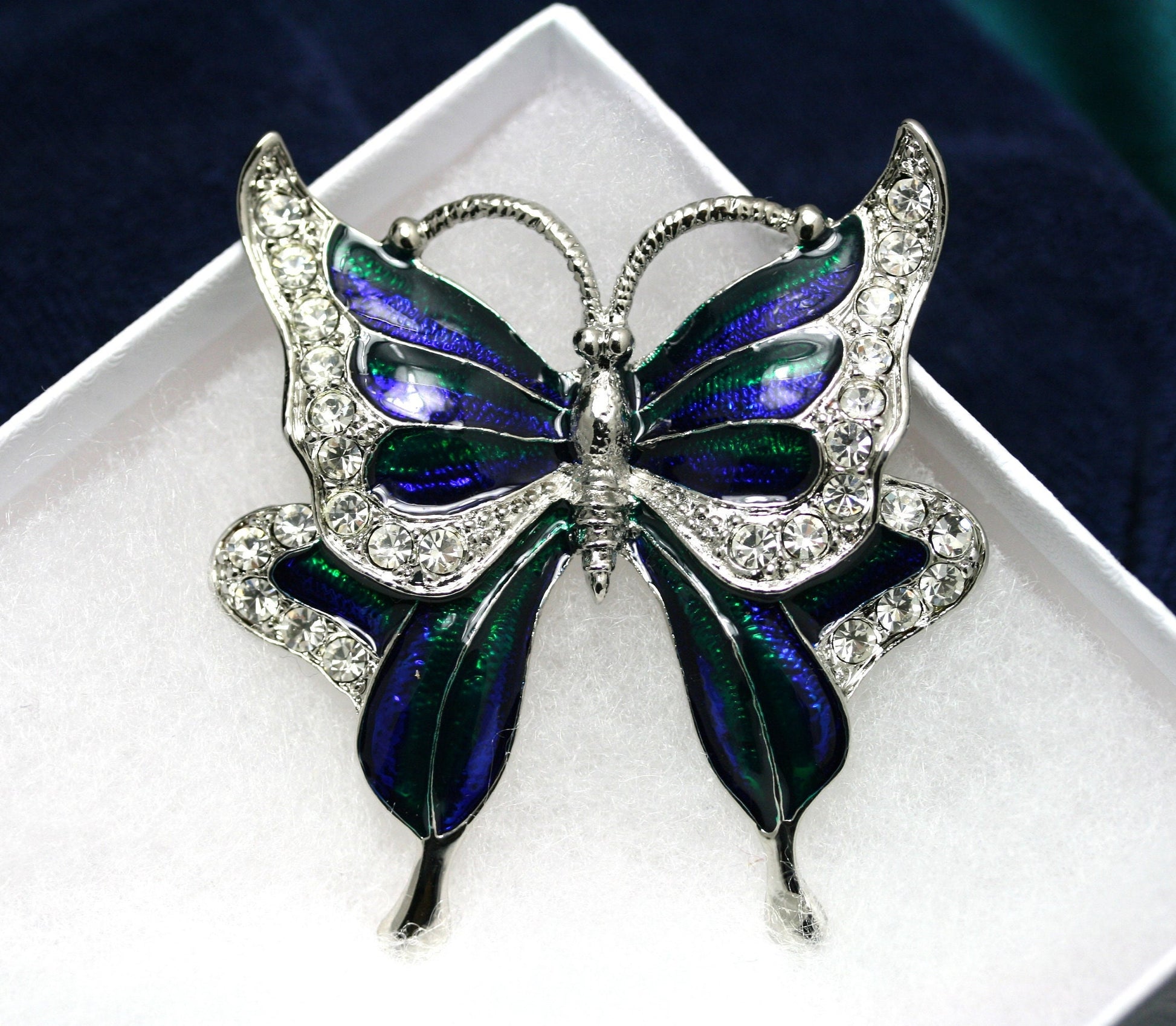 Vintage Crystal Rhinestone Butterfly Brooch Pin Blue Color Butterfly Brooches for For Women Girls Wedding/Banquet/Birthday Party