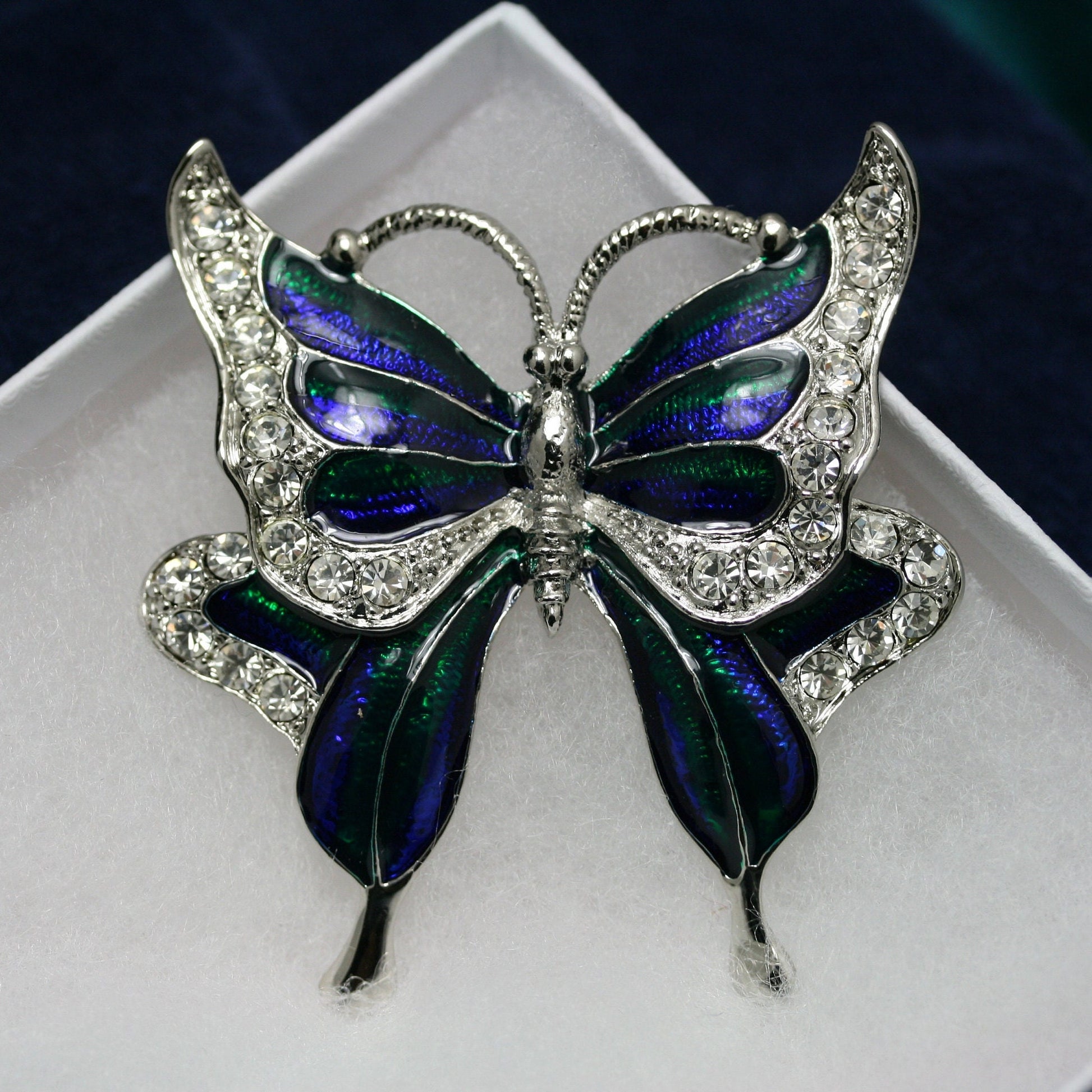 Vintage Crystal Rhinestone Butterfly Brooch Pin Blue Color Butterfly Brooches for For Women Girls Wedding/Banquet/Birthday Party