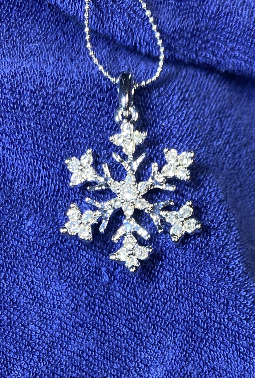 Rhinestone Snowflake Pendant with silver chain