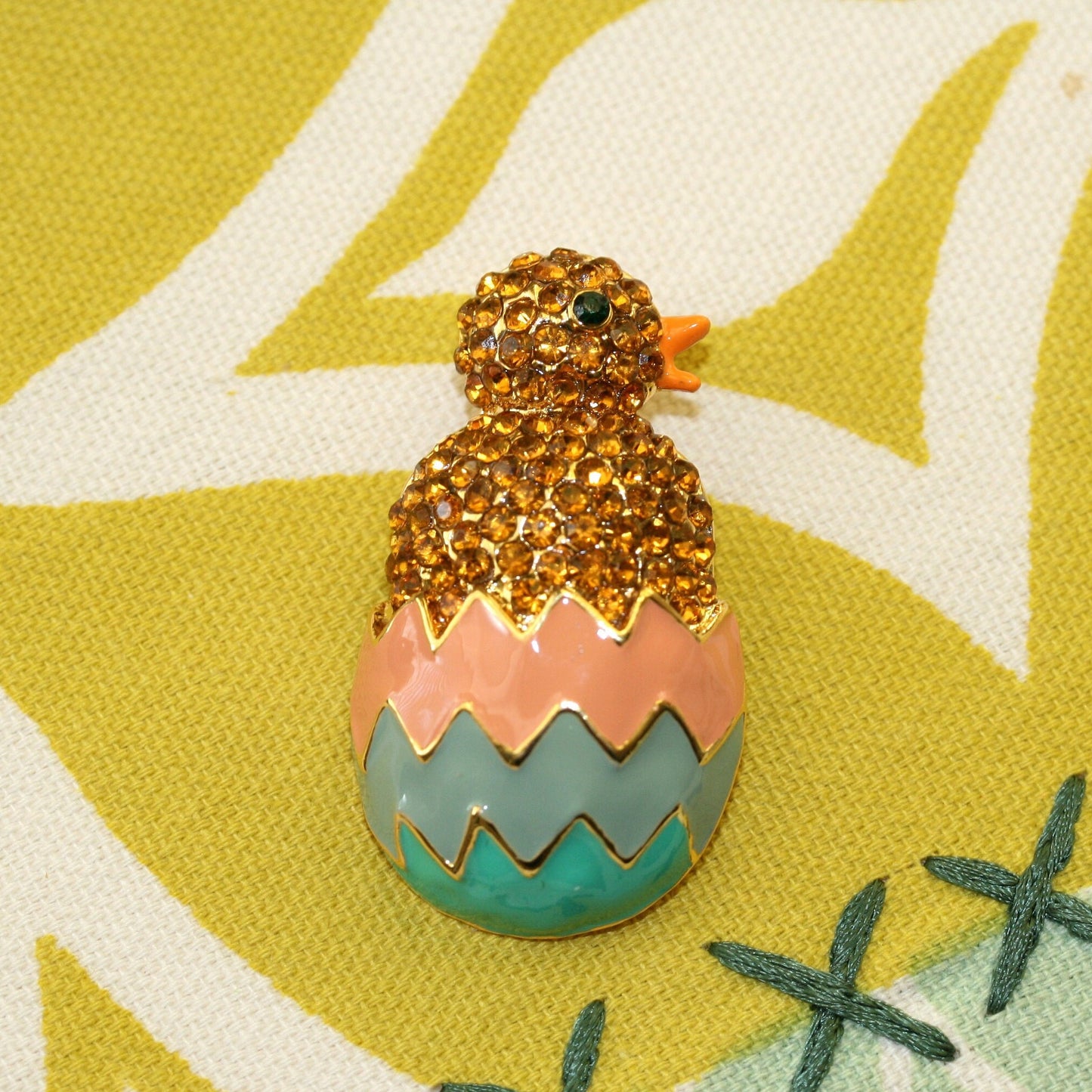 Easter Baby Chick in Egg Rhinestone & Enamel Brooch Pin and Stud Earrings Set Easter Chick Jewelry Set