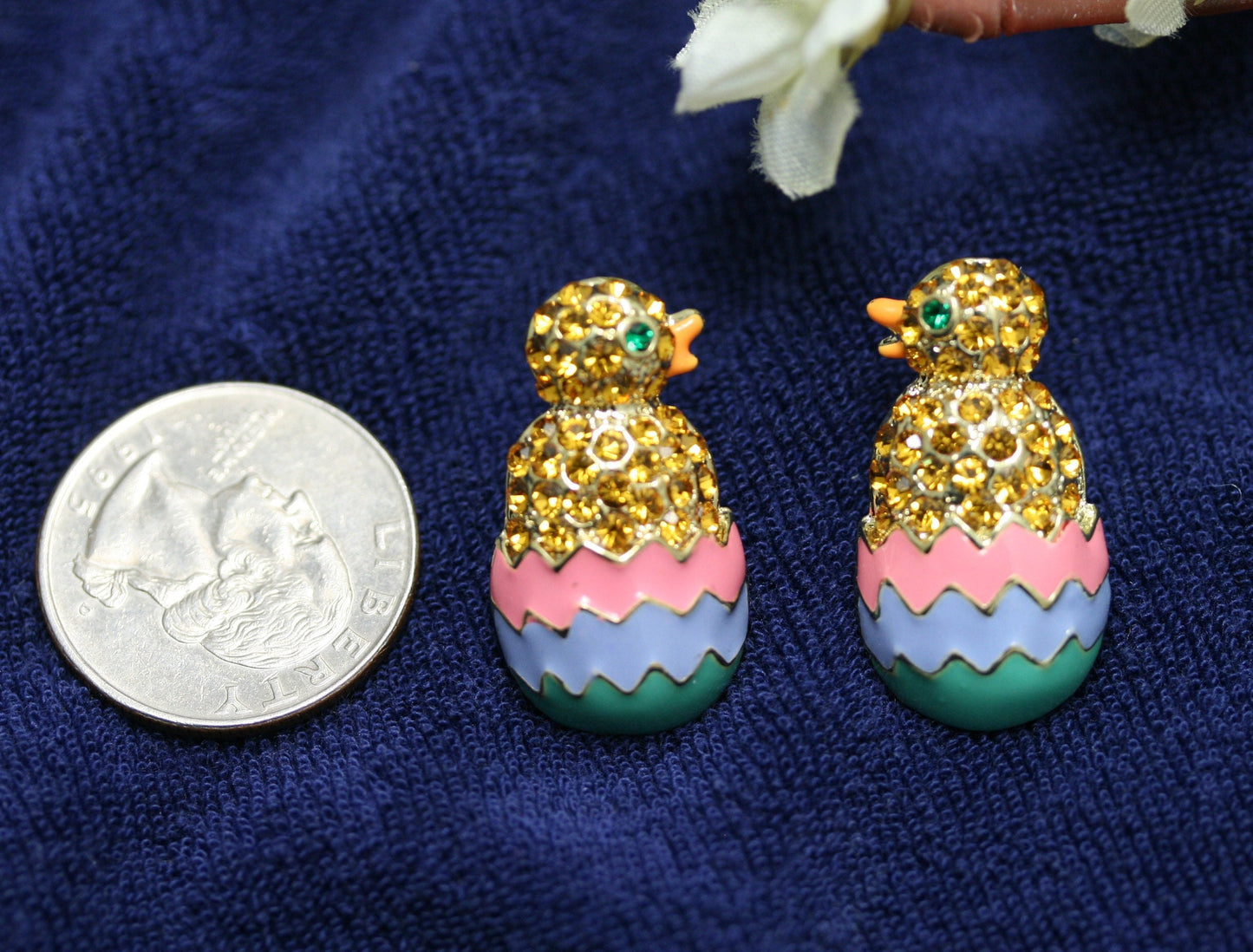 Easter Baby Chick in Egg Rhinestone & Enamel Brooch Pin and Stud Earrings Set Easter Chick Jewelry Set