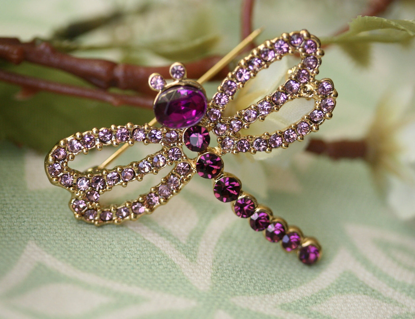 Vintage Dragonfly Brooch Handcrafted Rhinestone Spring Brooch Pin - Purple Crystal Dragonfly Brooch