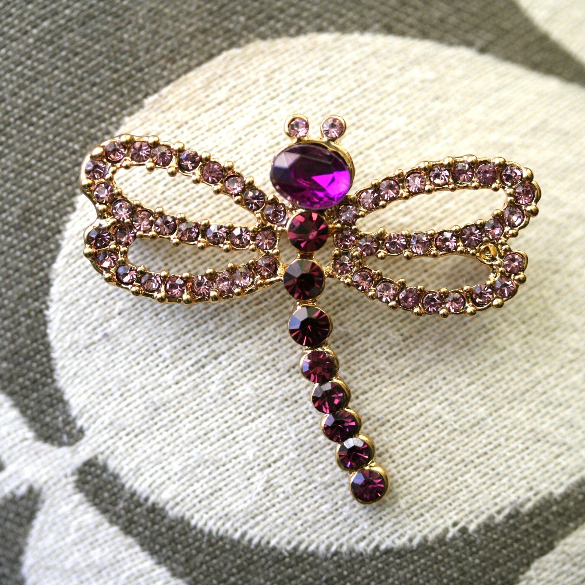 Vintage Dragonfly Brooch Handcrafted Rhinestone Spring Brooch Pin - Purple Crystal Dragonfly Brooch