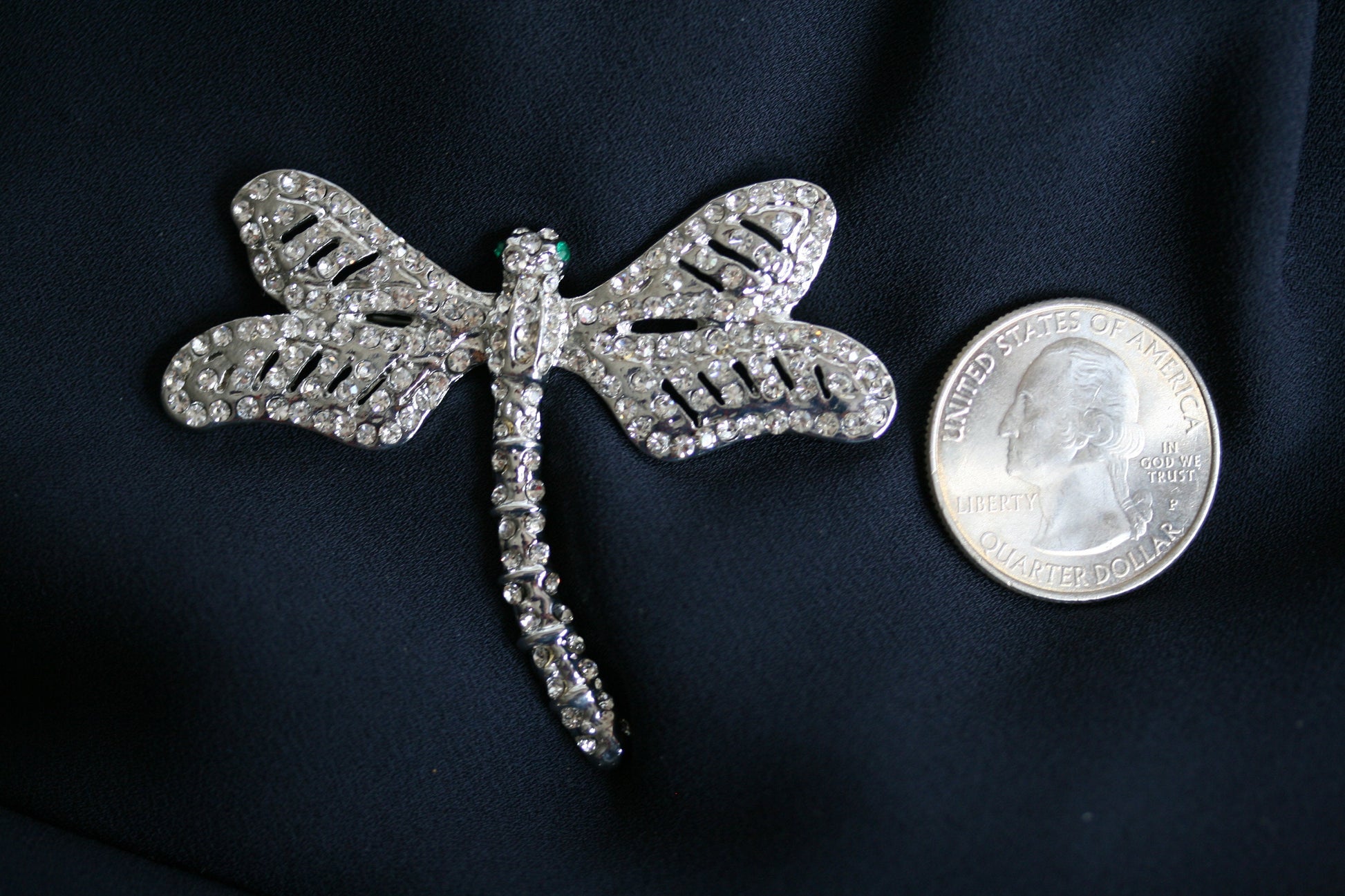 Vintage Rhinestone Clear Crystal Silver Tone Dragonfly Brooch/ Pin Antique Dragonfly Brooch