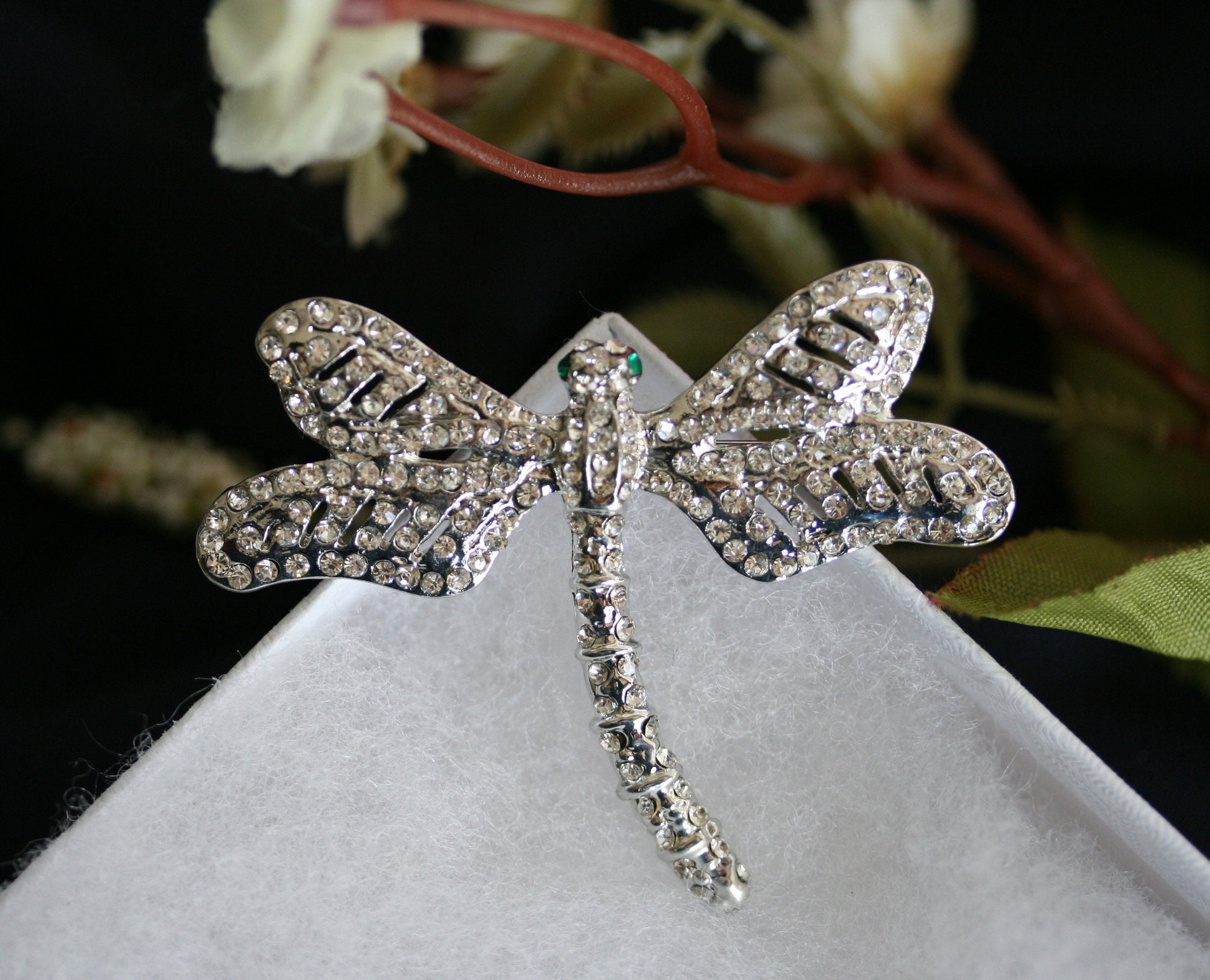 Vintage Rhinestone Clear Crystal Silver Tone Dragonfly Brooch/ Pin Antique Dragonfly Brooch