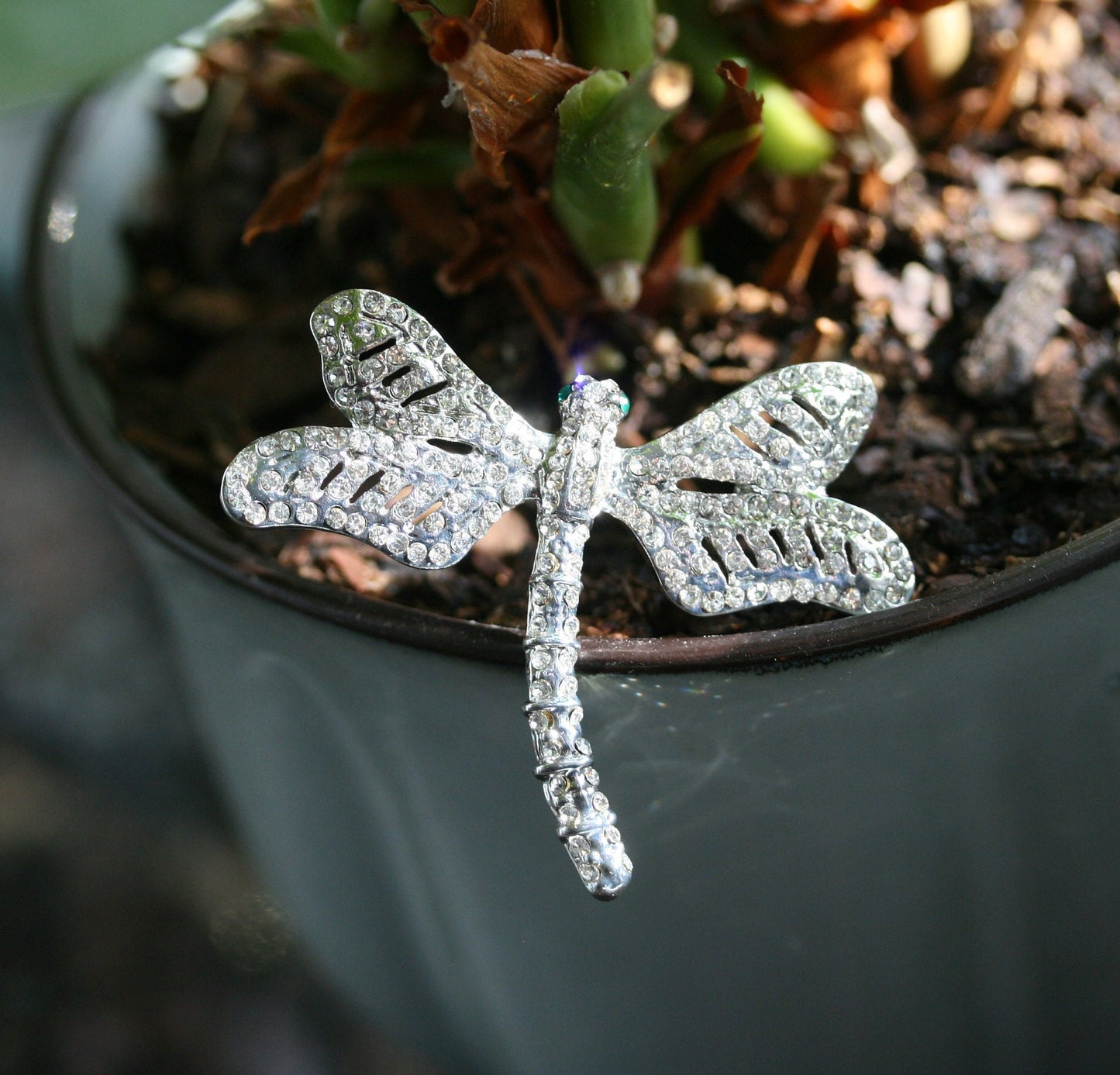 Vintage Rhinestone Clear Crystal Silver Tone Dragonfly Brooch/ Pin Antique Dragonfly Brooch