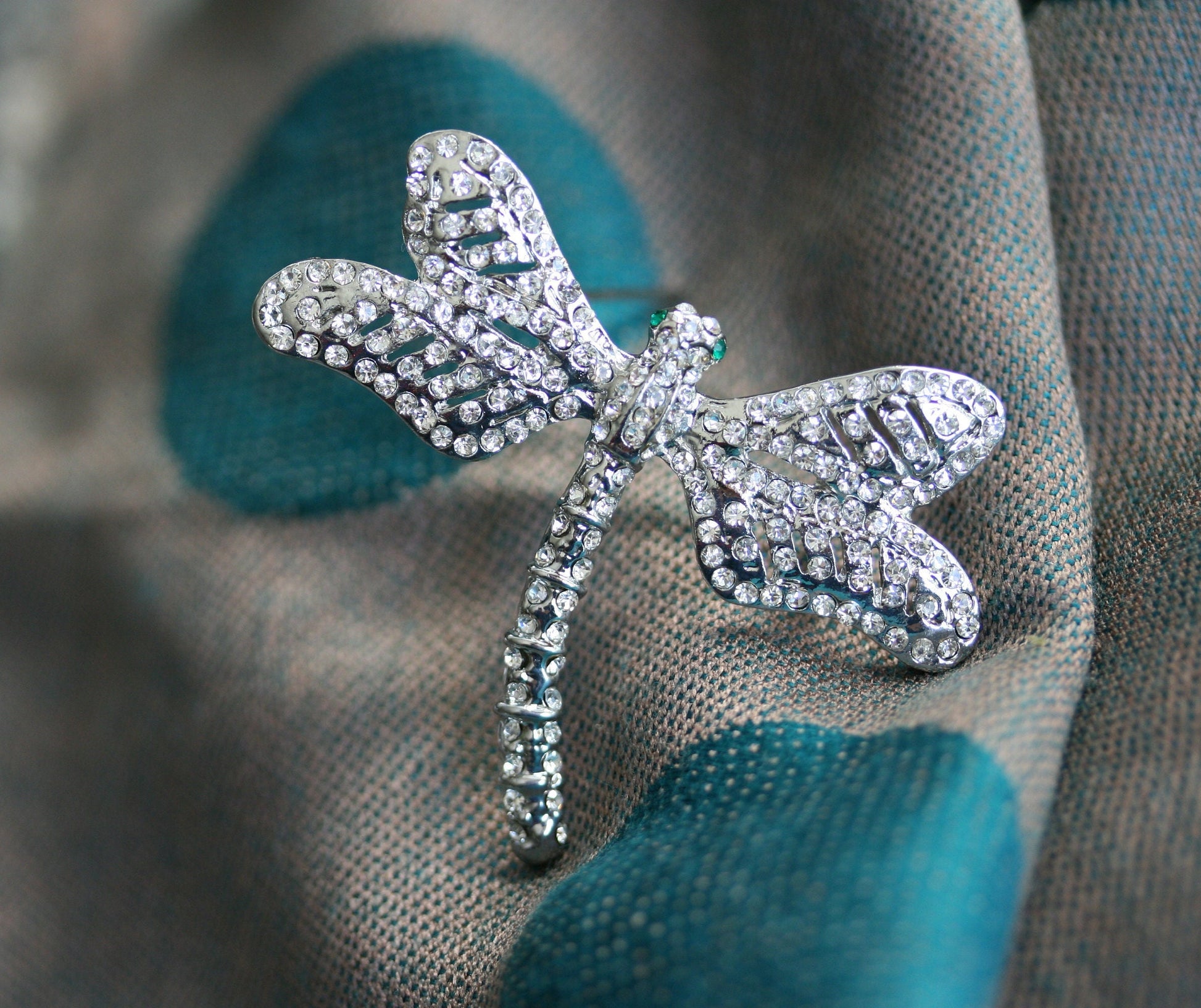 Vintage Rhinestone Clear Crystal Silver Tone Dragonfly Brooch/ Pin Antique Dragonfly Brooch