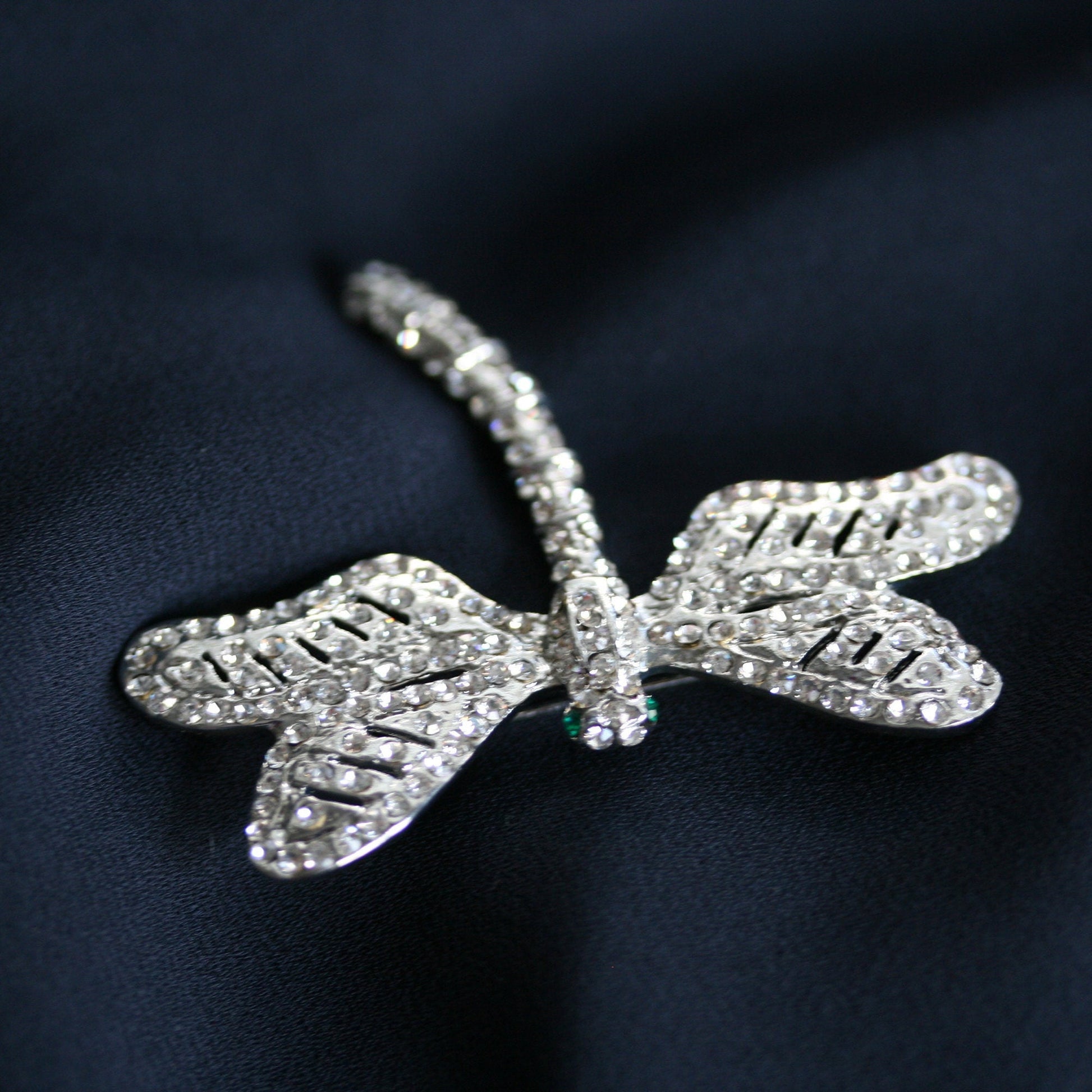 Vintage Rhinestone Clear Crystal Silver Tone Dragonfly Brooch/ Pin Antique Dragonfly Brooch