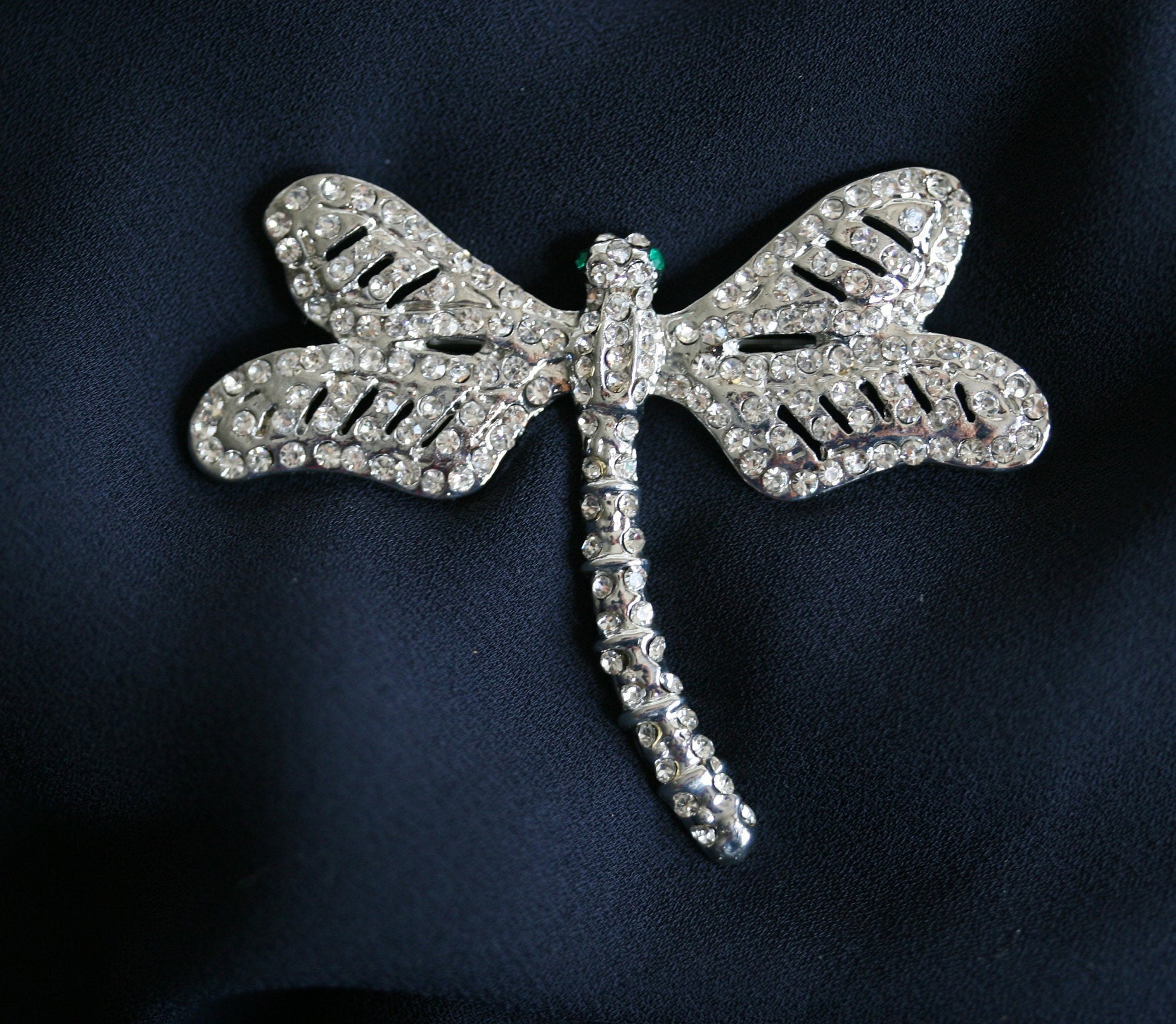 Vintage Rhinestone Clear Crystal Silver Tone Dragonfly Brooch/ Pin Antique Dragonfly Brooch