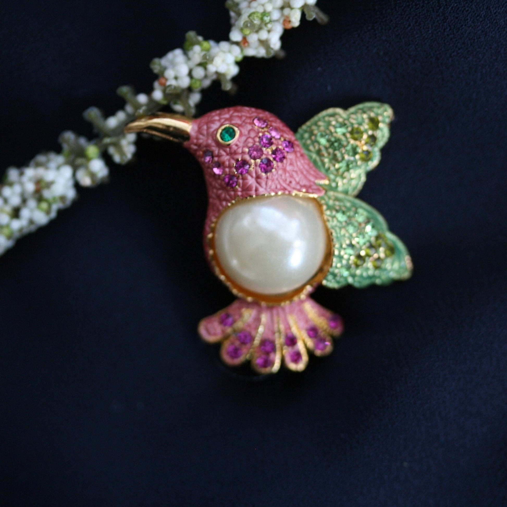 Hummingbird Crystal Pin Brooch Vintage Gold Tone Hummingbird Brooch for Bird Lover