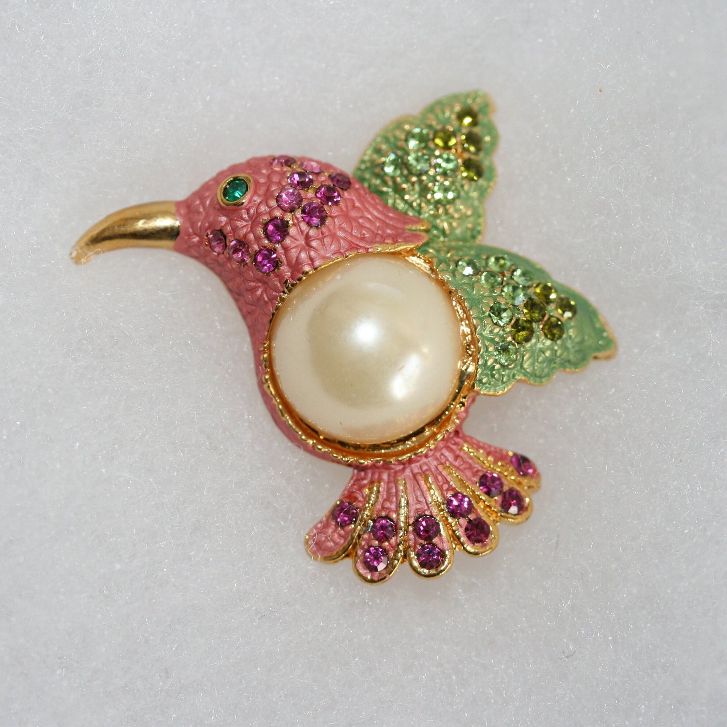 Hummingbird Crystal Pin Brooch Vintage Gold Tone Hummingbird Brooch for Bird Lover