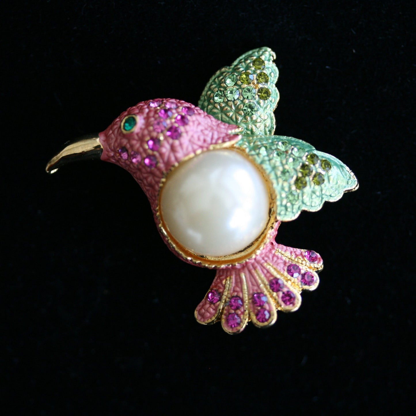 Hummingbird Crystal Pin Brooch Vintage Gold Tone Hummingbird Brooch for Bird Lover