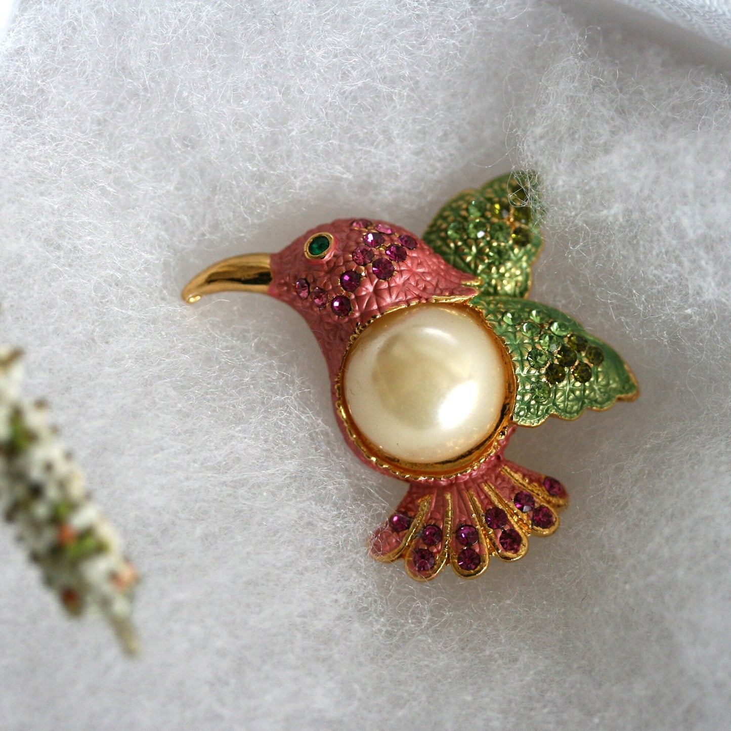 Hummingbird Crystal Pin Brooch Vintage Gold Tone Hummingbird Brooch for Bird Lover