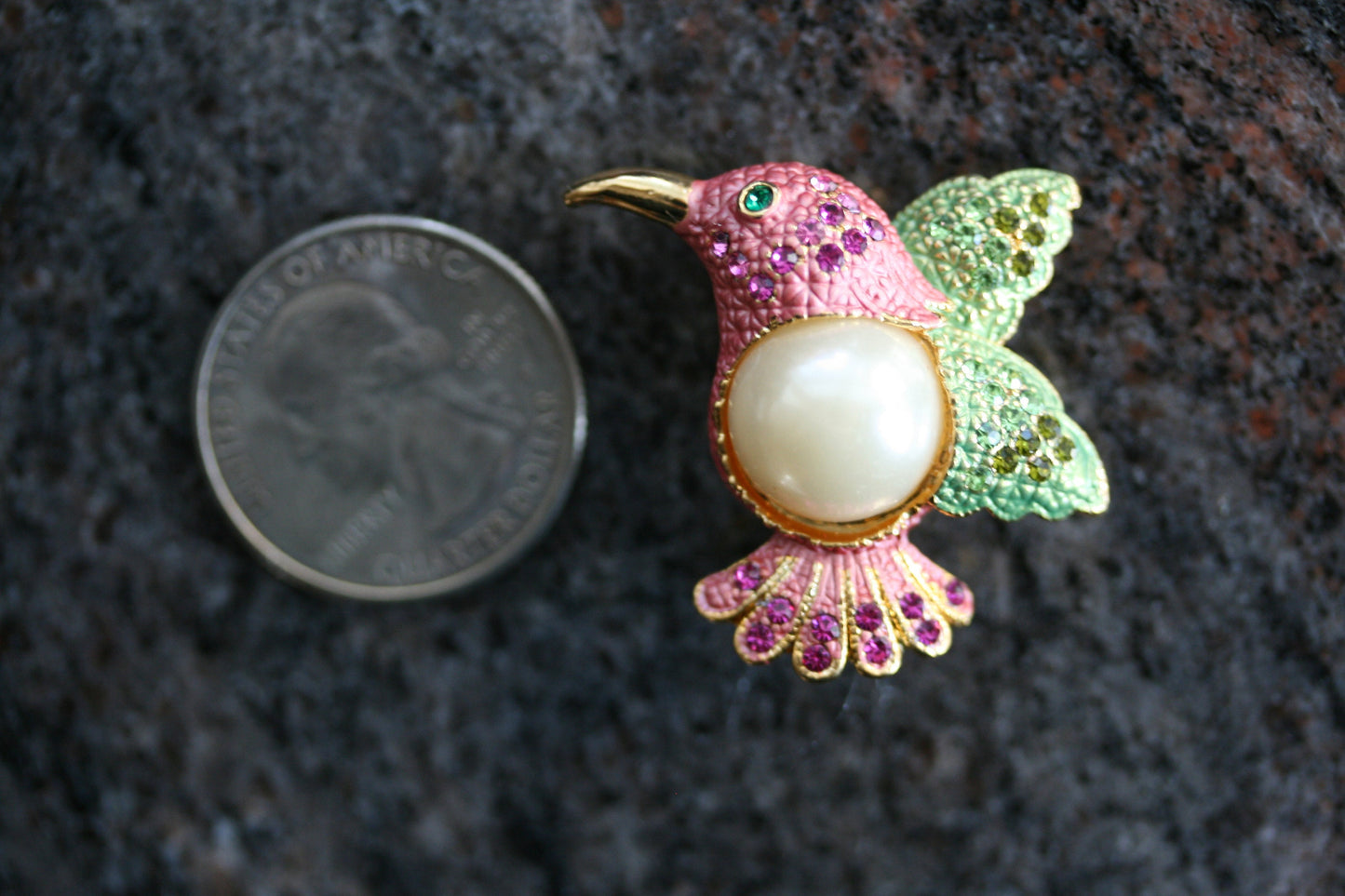 Hummingbird Crystal Pin Brooch Vintage Gold Tone Hummingbird Brooch for Bird Lover