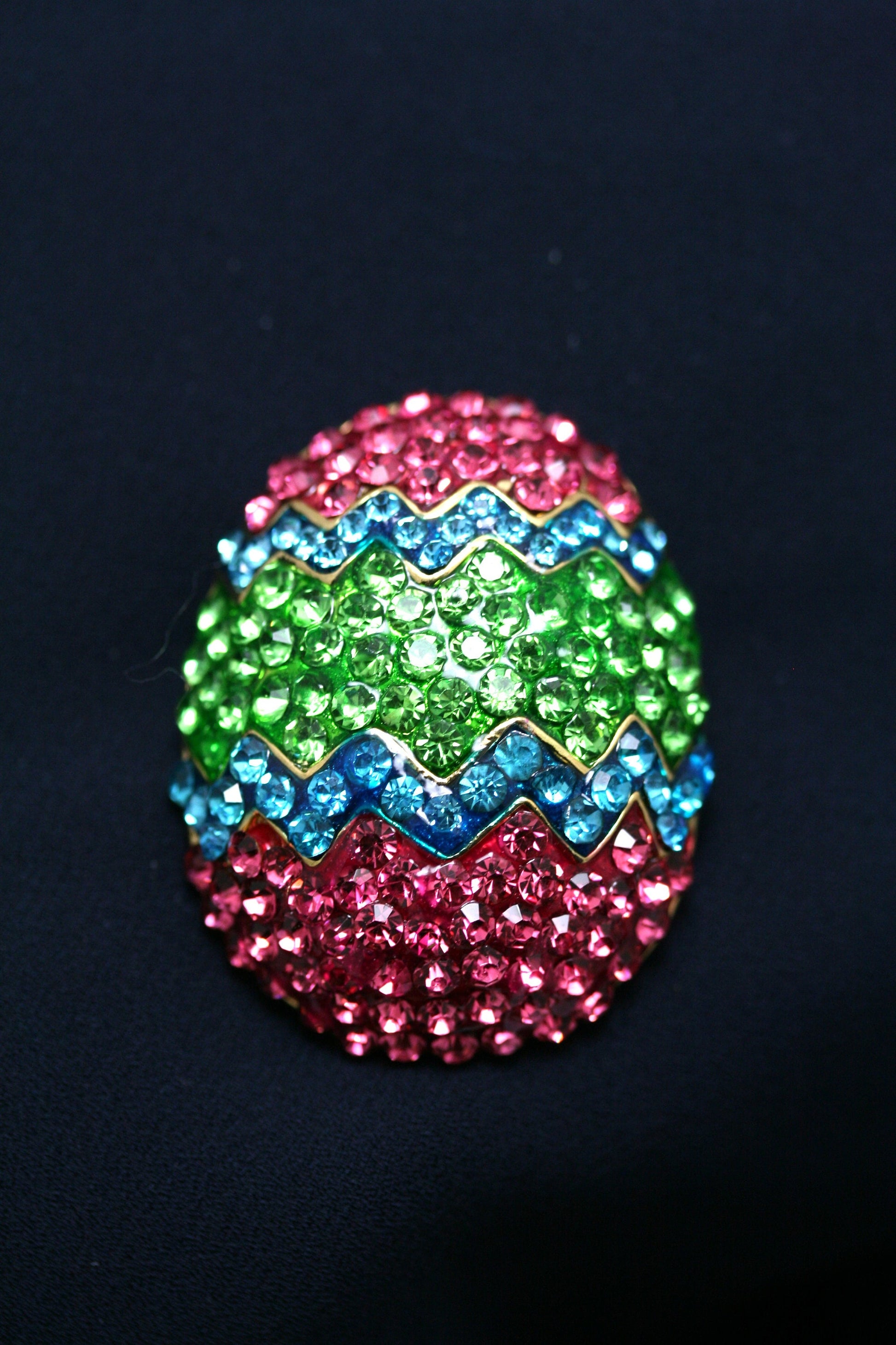 Rhinestone Multi-Colors Easter Egg Brooch Pin and Post Earrings Set, Easter Holiday Costume Jewelry