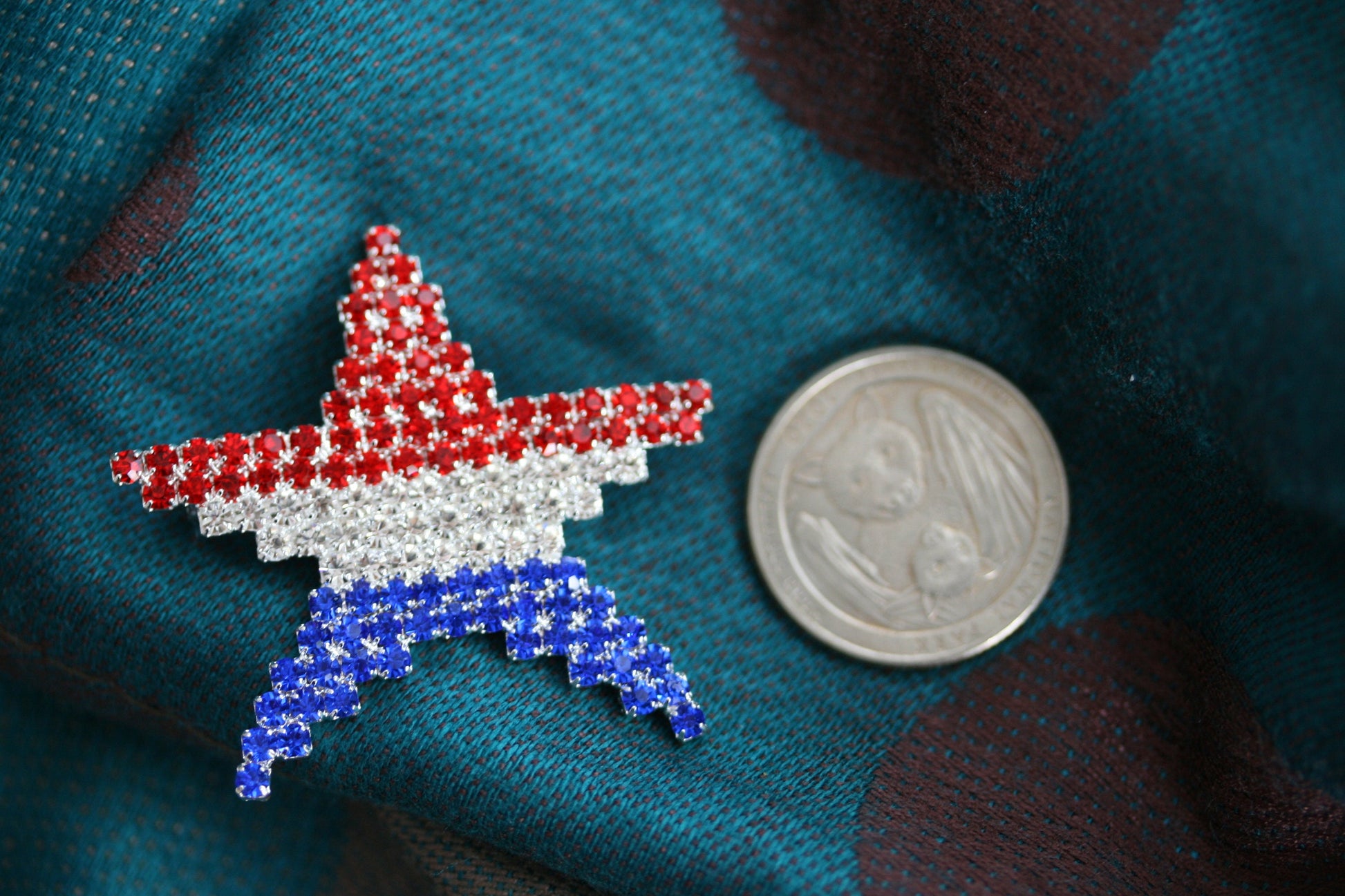 Rhinestone Patriotic American Flag Star Brooch Pin