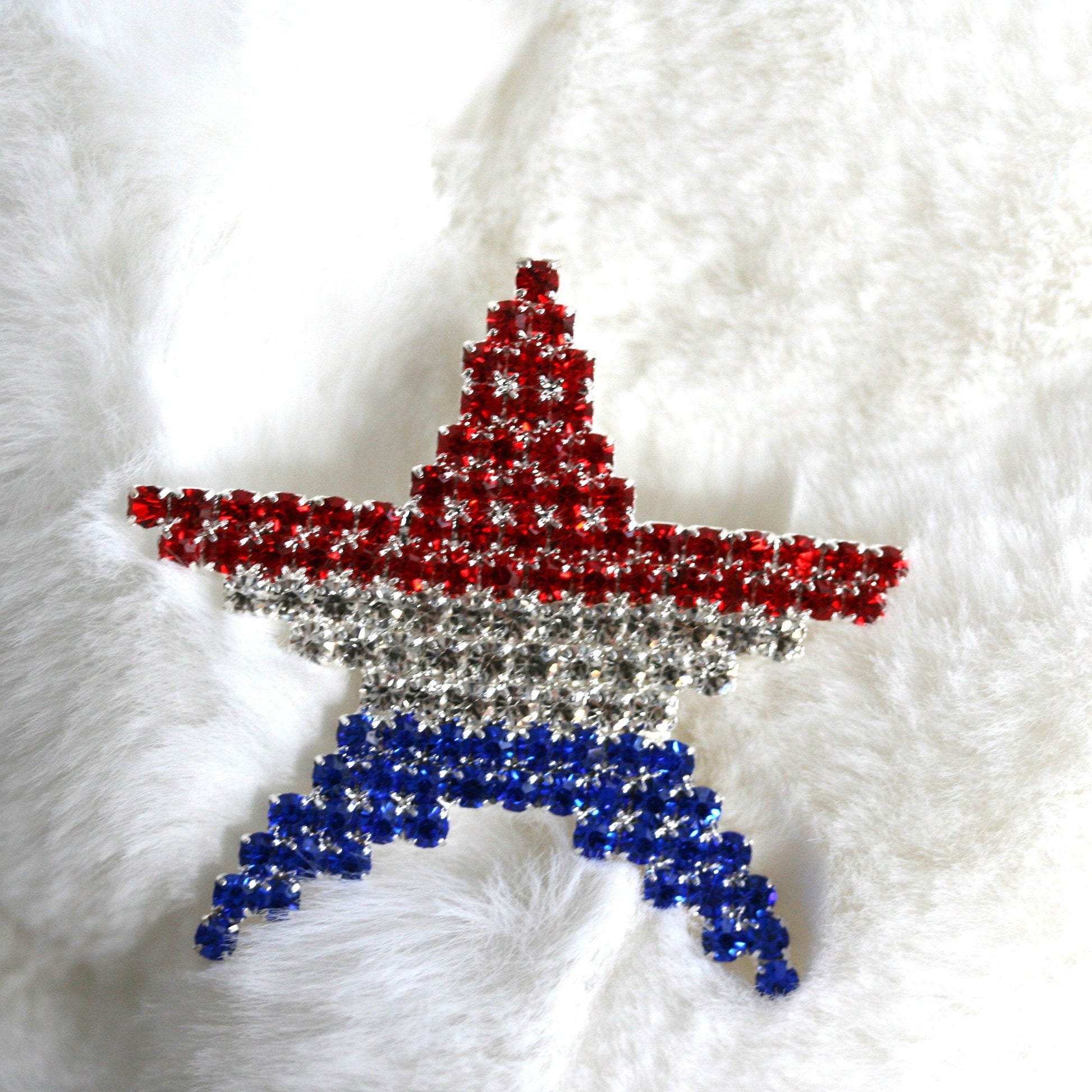 Rhinestone Patriotic American Flag Star Brooch Pin