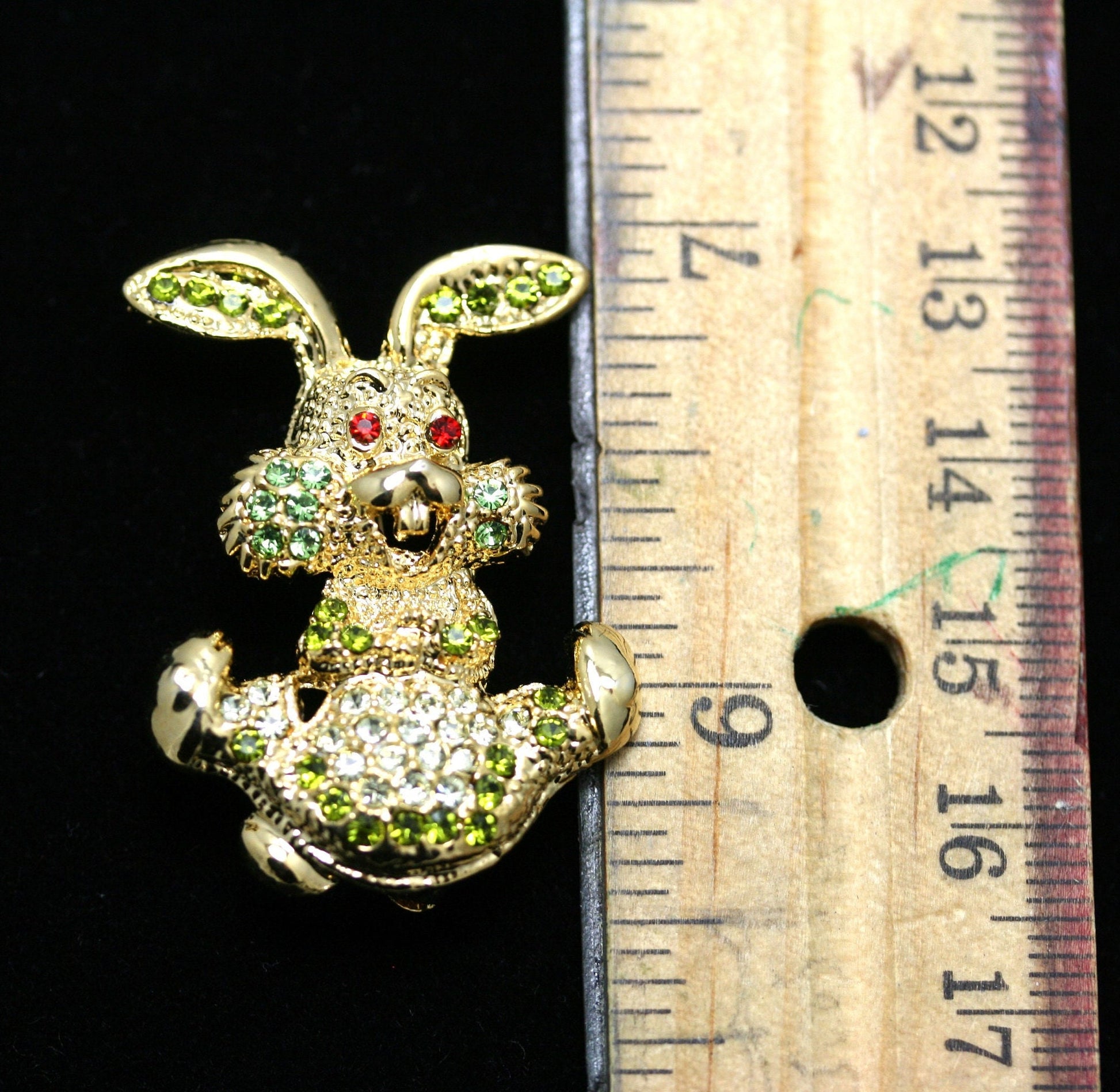 Easter Bunny Pin, Vintage Rhinestone Rabbit Brooch, Rainbow of Sparkling Colors, Gold Tone Figural Easter Jewelry