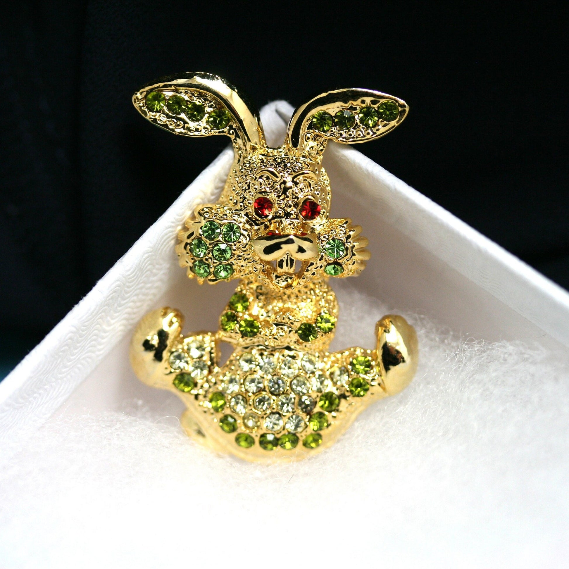 Easter Bunny Pin, Vintage Rhinestone Rabbit Brooch, Rainbow of Sparkling Colors, Gold Tone Figural Easter Jewelry