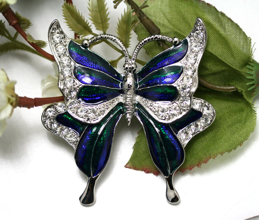 Vintage Crystal Rhinestone Butterfly Brooch Pin Blue Color Butterfly Brooches for For Women Girls Wedding/Banquet/Birthday Party