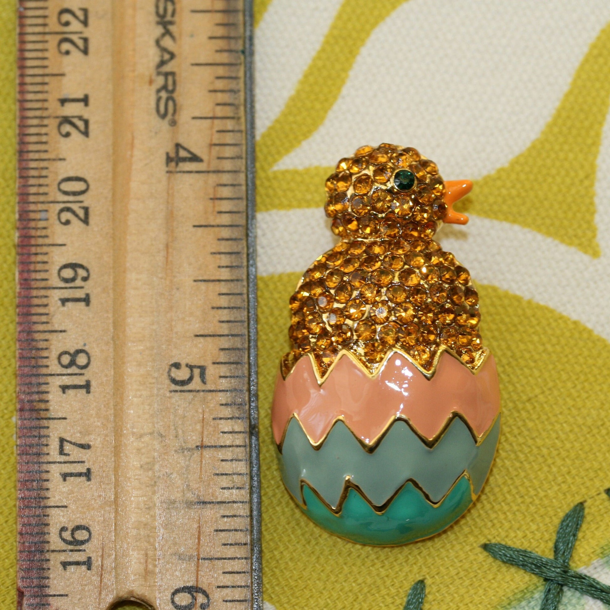 Easter Baby Chick in Egg Rhinestone & Enamel Brooch Pin and Stud Earrings Set Easter Chick Jewelry Set