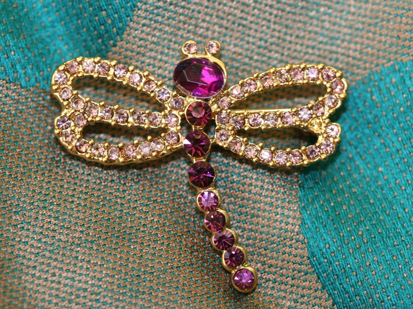 Vintage Dragonfly Brooch Handcrafted Rhinestone Spring Brooch Pin - Purple Crystal Dragonfly Brooch