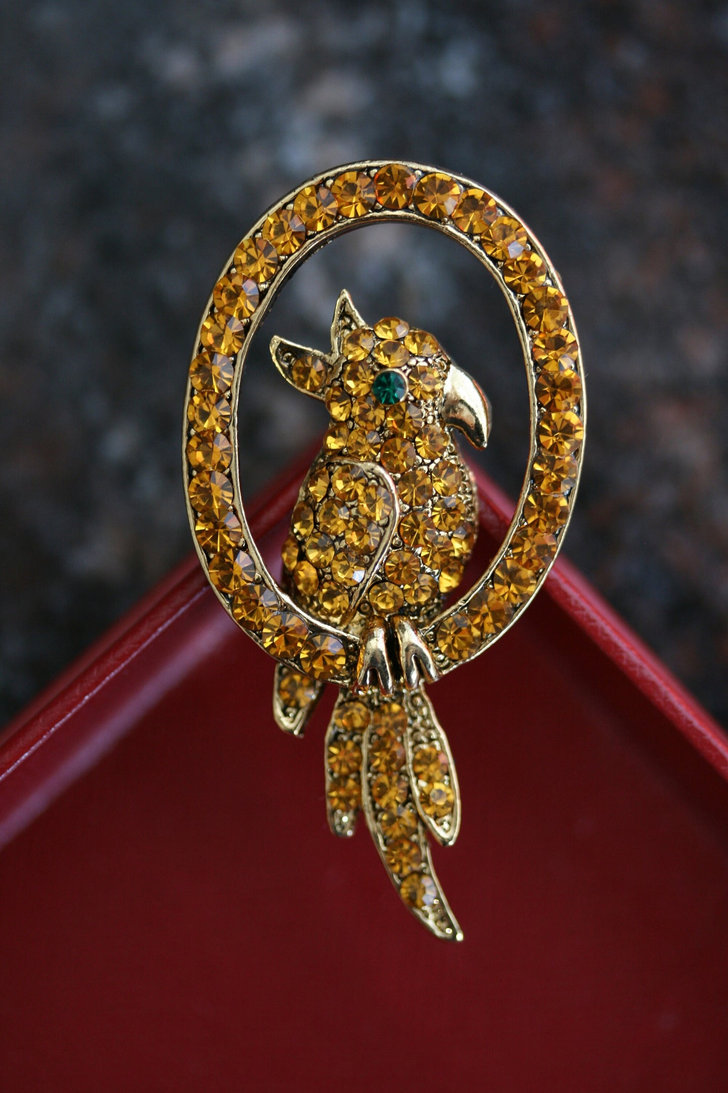 Vintage Rhinestone Parrot Brooch Pin, Gold-Tone Parrot Brooch