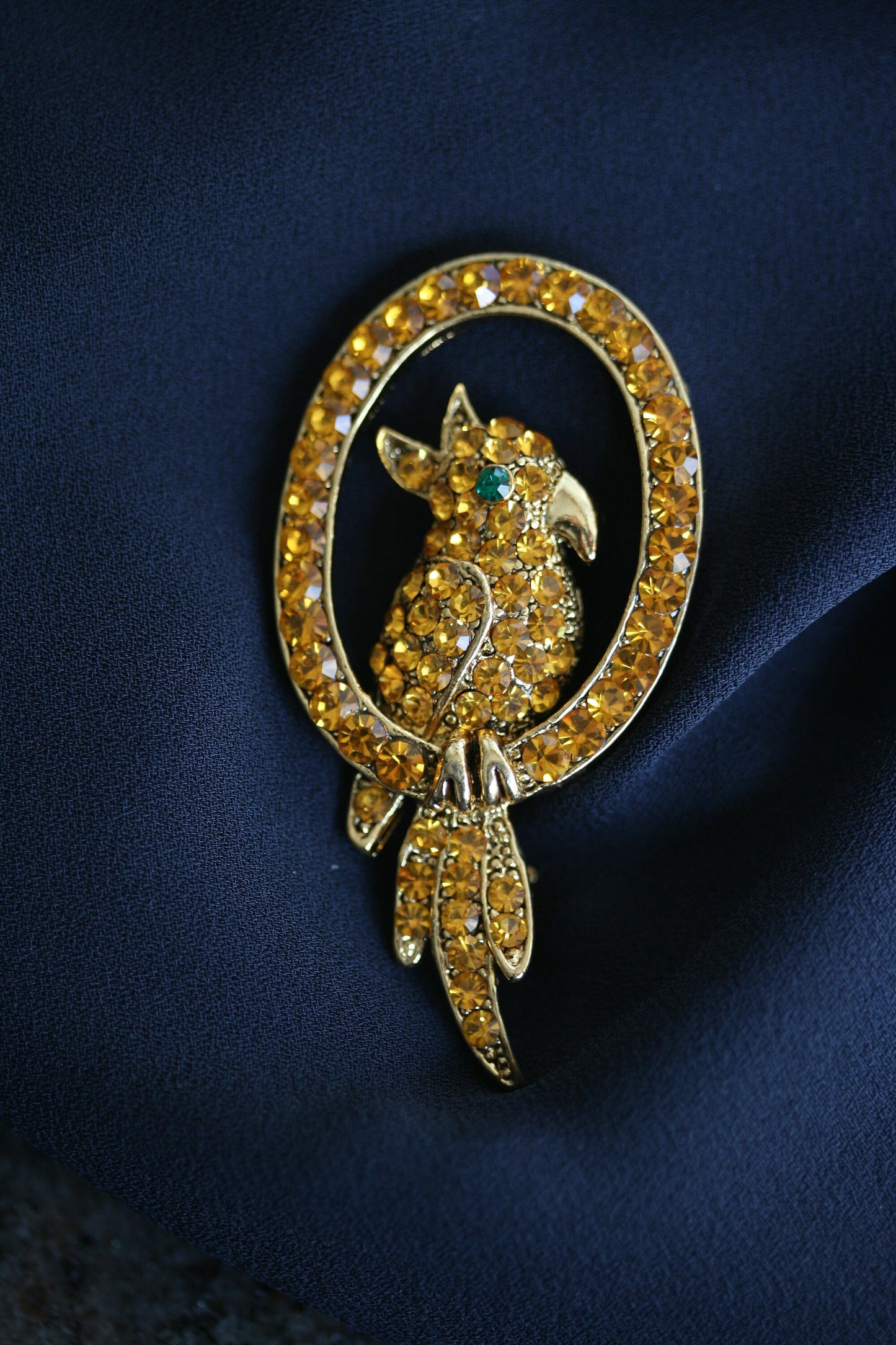 Vintage Rhinestone Parrot Brooch Pin, Gold-Tone Parrot Brooch