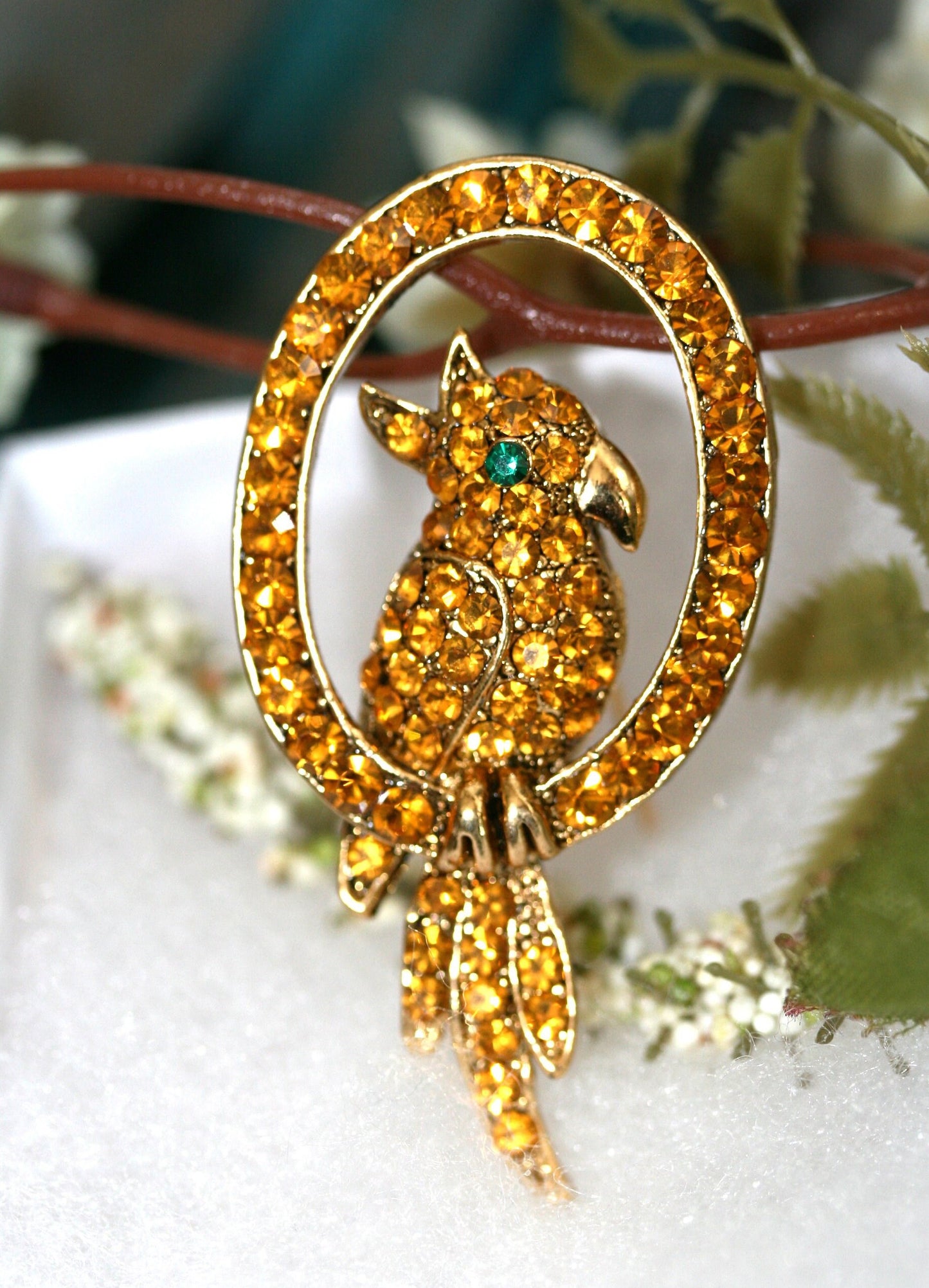 Vintage Rhinestone Parrot Brooch Pin, Gold-Tone Parrot Brooch