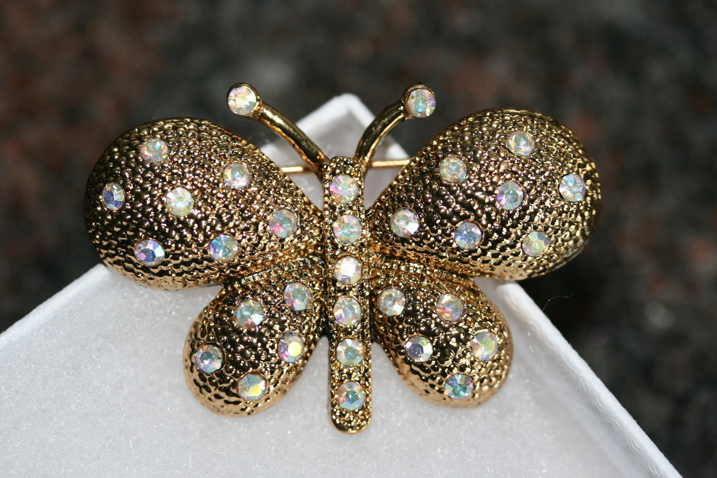 Vintage rhinestone butterfly brooch pin, Gold-tone Butterfly Lapel Brooch