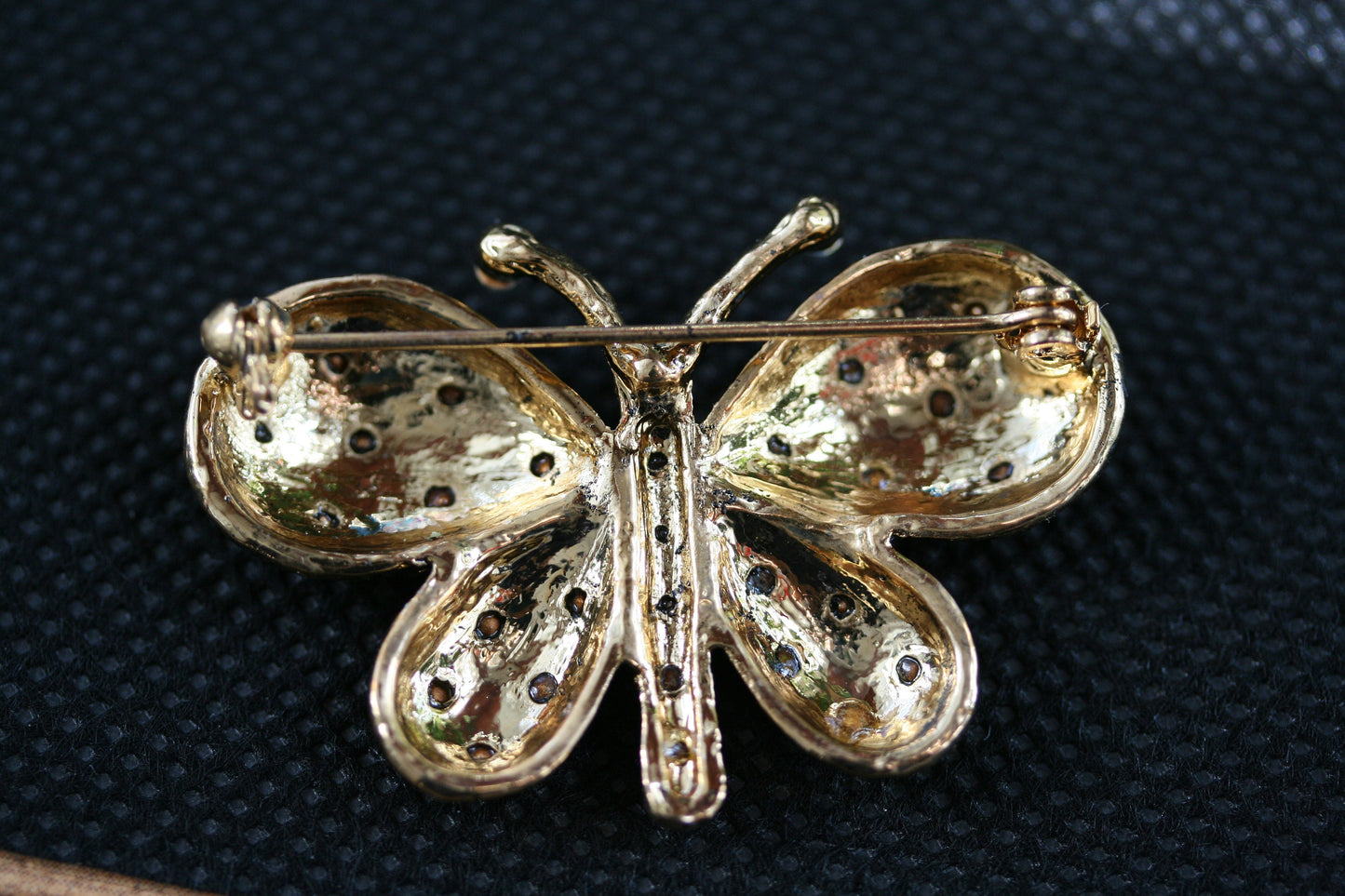 Vintage rhinestone butterfly brooch pin, Gold-tone Butterfly Lapel Brooch