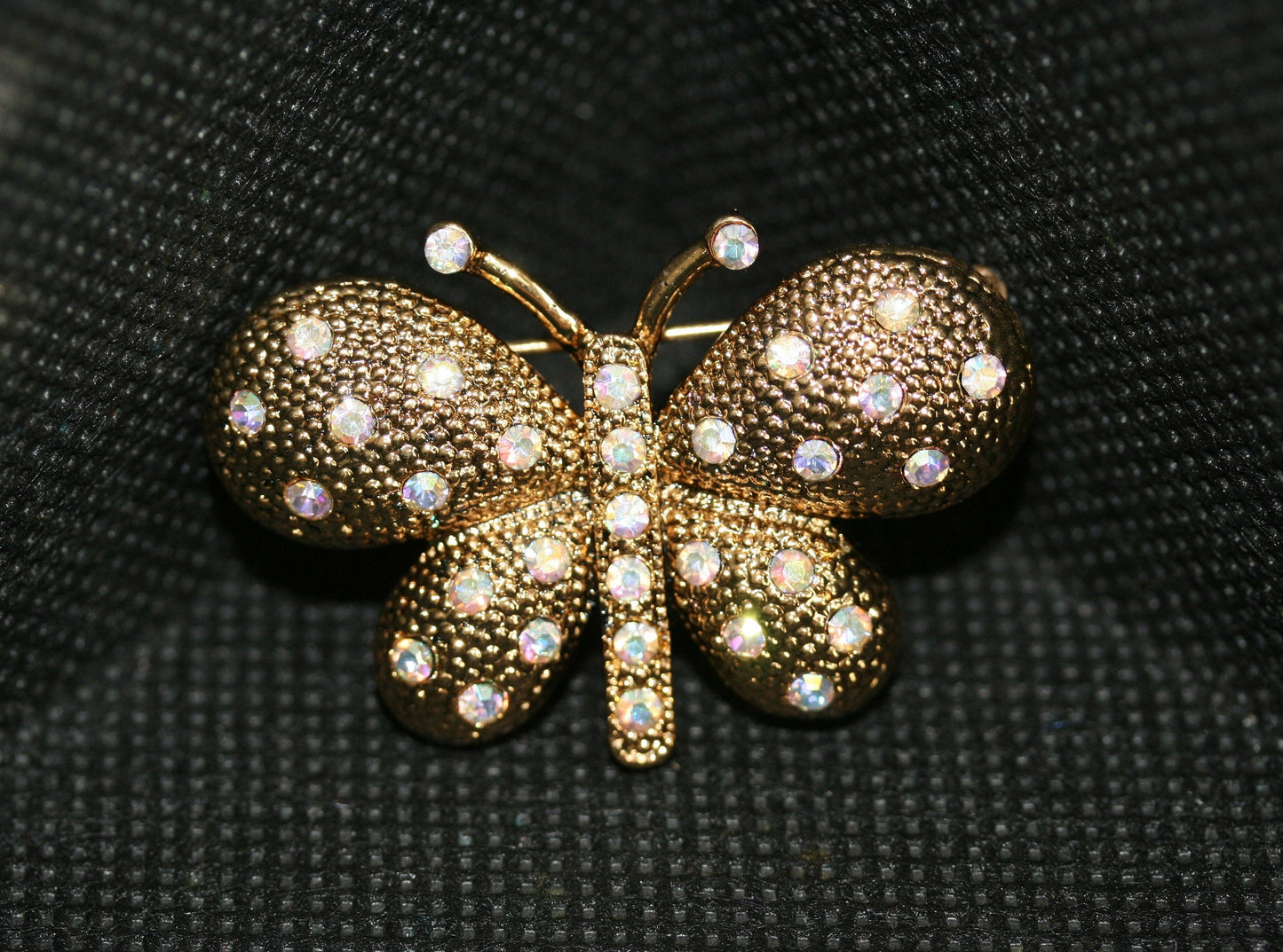 Vintage rhinestone butterfly brooch pin, Gold-tone Butterfly Lapel Brooch