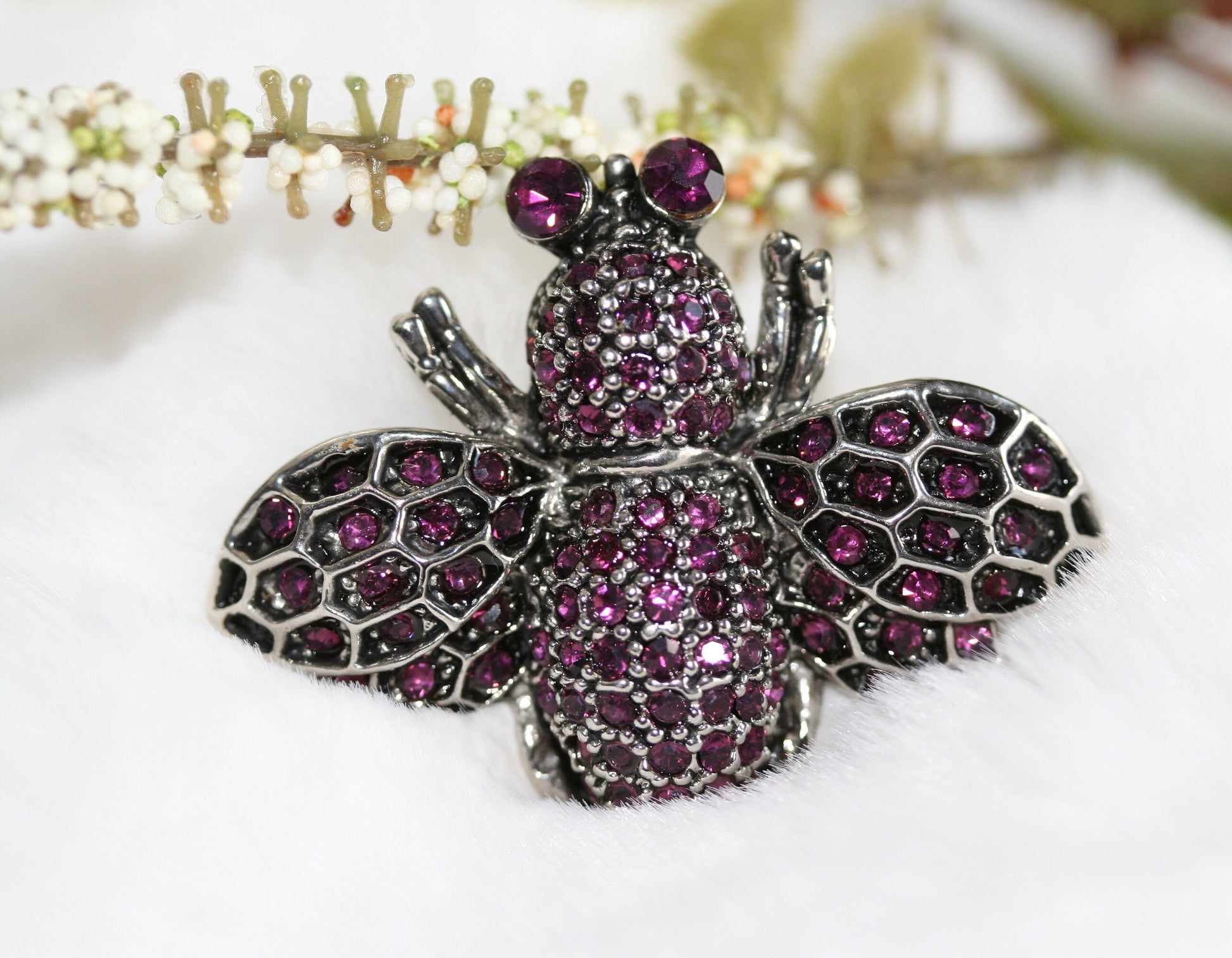 Purple Crystals Bee Brooch Rhinestone BUMBLEBEE HONEY BEE Brooch Pin