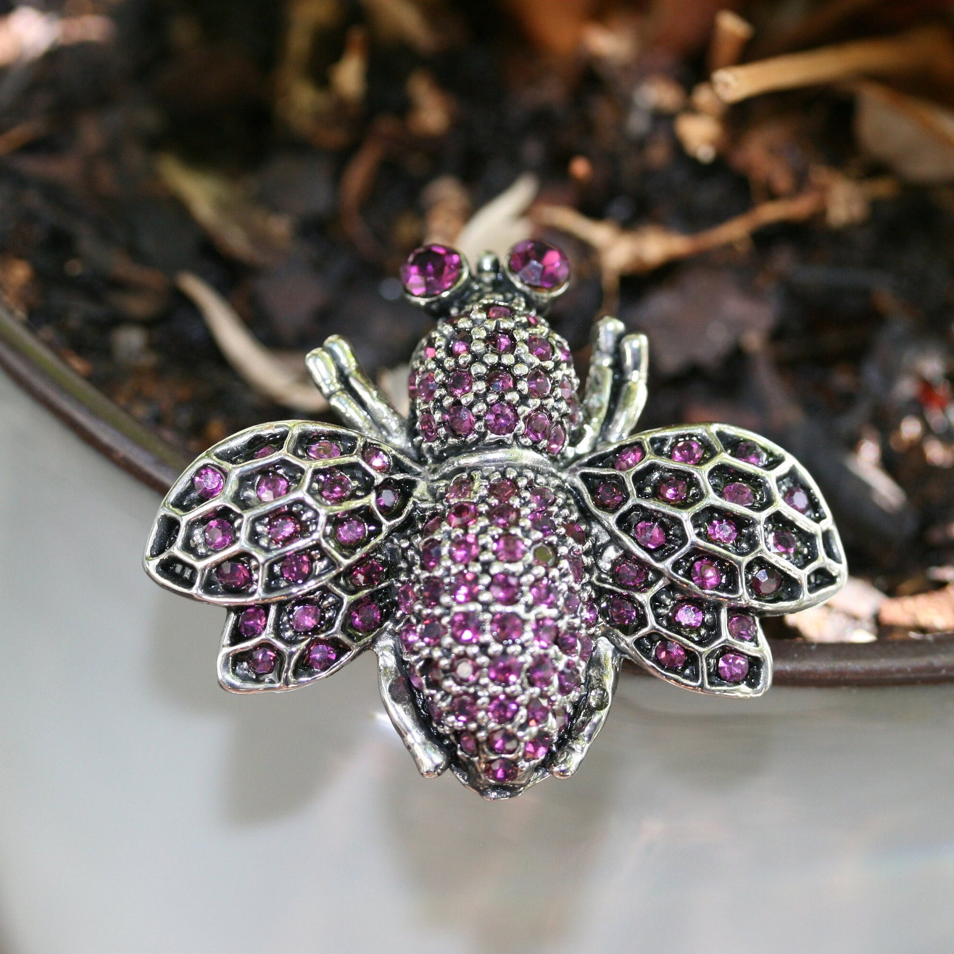 Purple Crystals Bee Brooch Rhinestone BUMBLEBEE HONEY BEE Brooch Pin