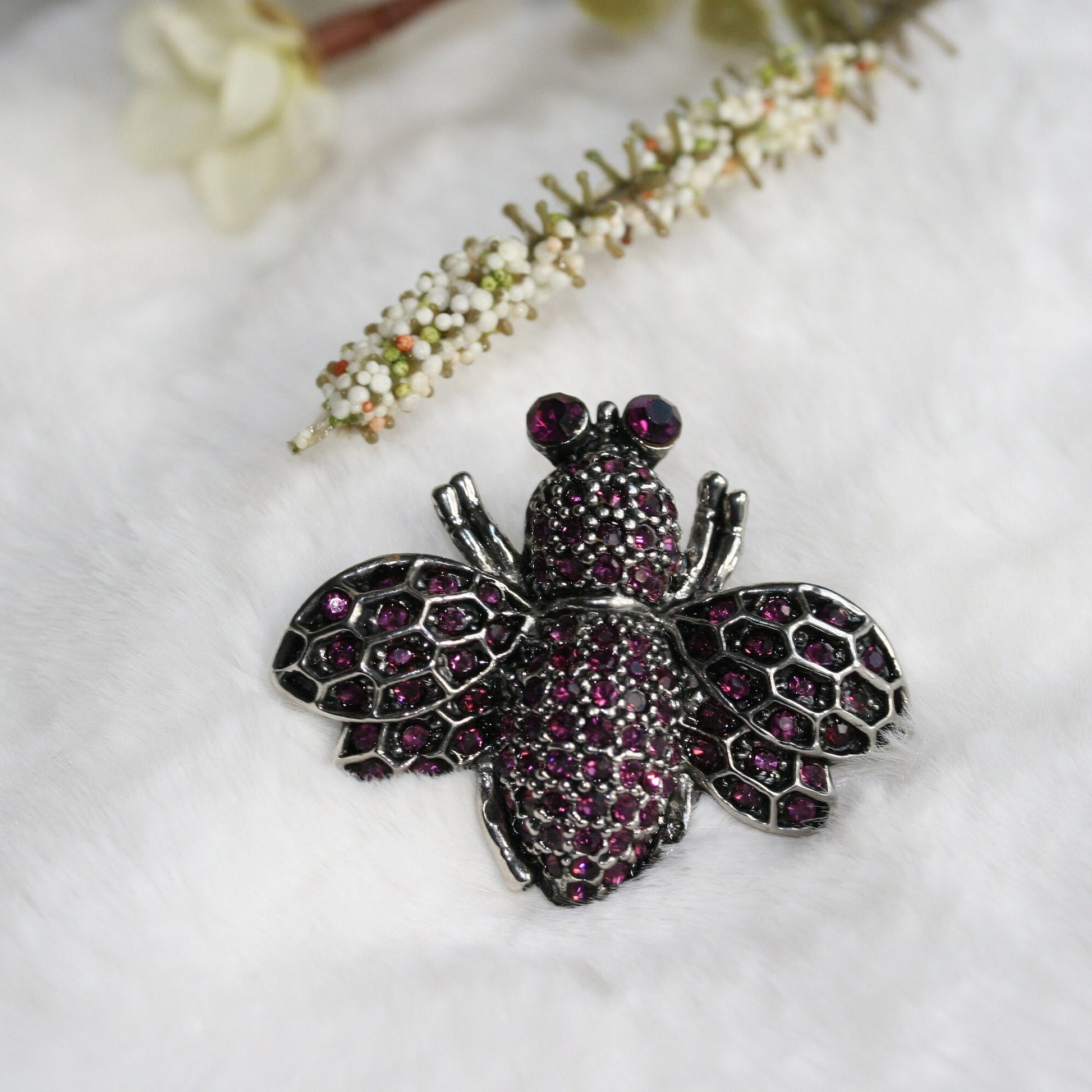 Purple Crystals Bee Brooch Rhinestone BUMBLEBEE HONEY BEE Brooch Pin
