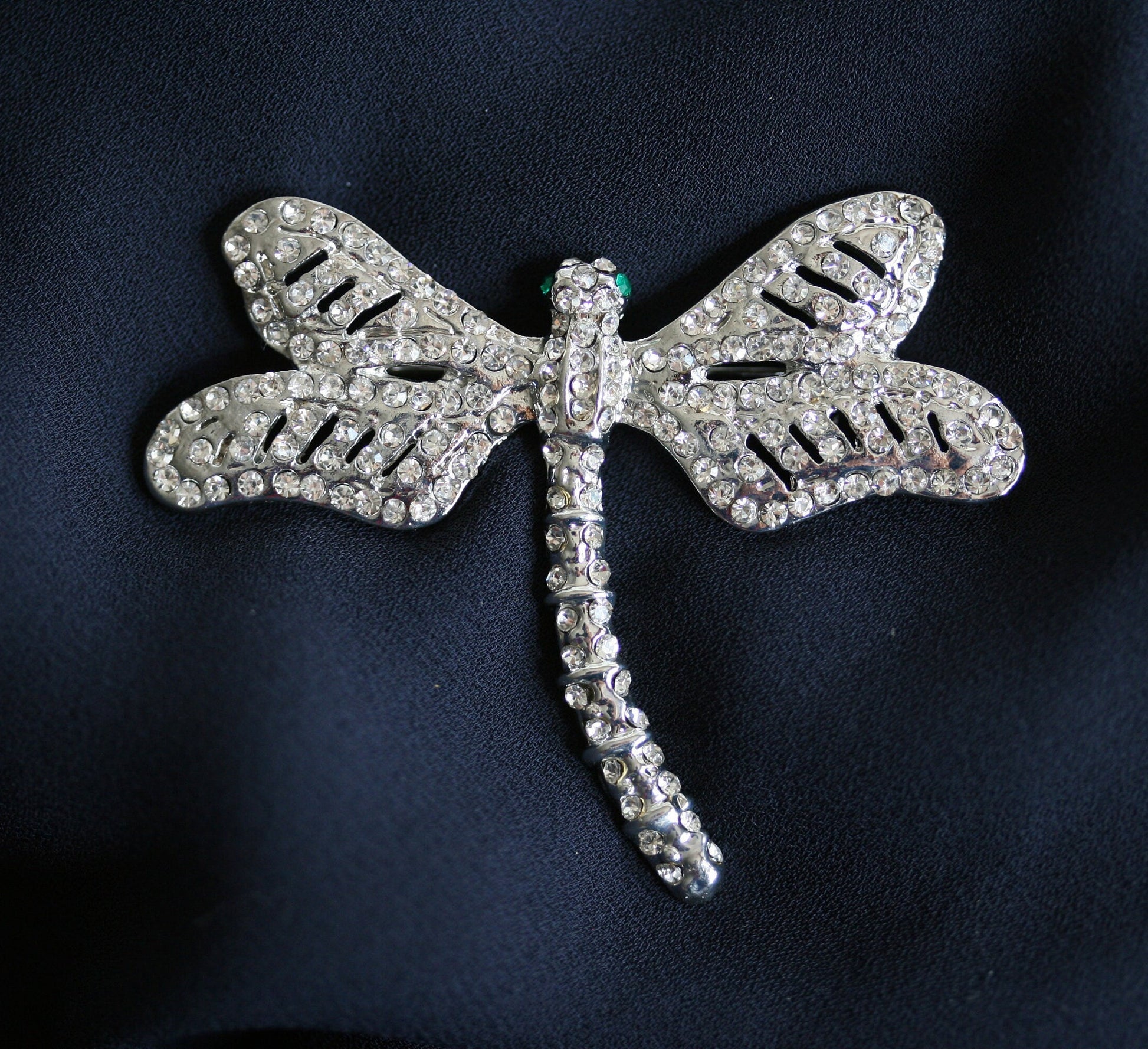 Vintage Rhinestone Clear Crystal Silver Tone Dragonfly Brooch/ Pin Antique Dragonfly Brooch