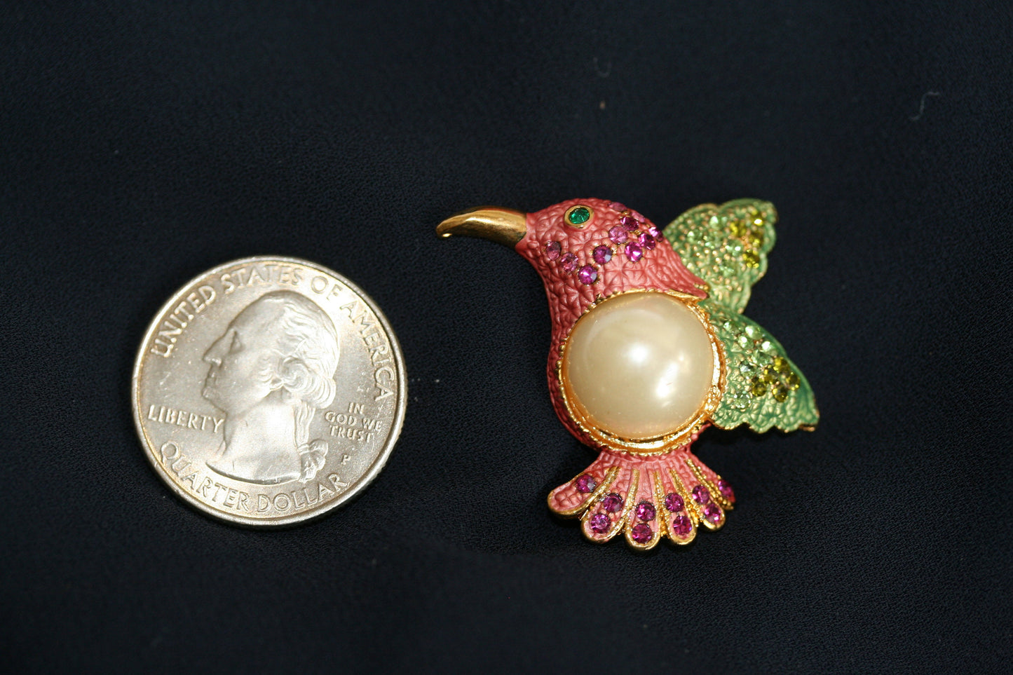 Hummingbird Crystal Pin Brooch Vintage Gold Tone Hummingbird Brooch for Bird Lover