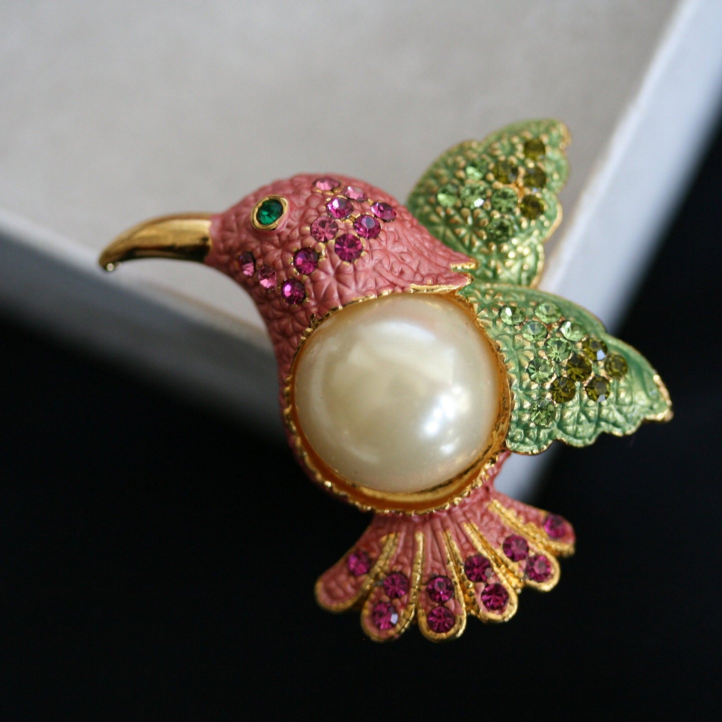 Hummingbird Crystal Pin Brooch Vintage Gold Tone Hummingbird Brooch for Bird Lover