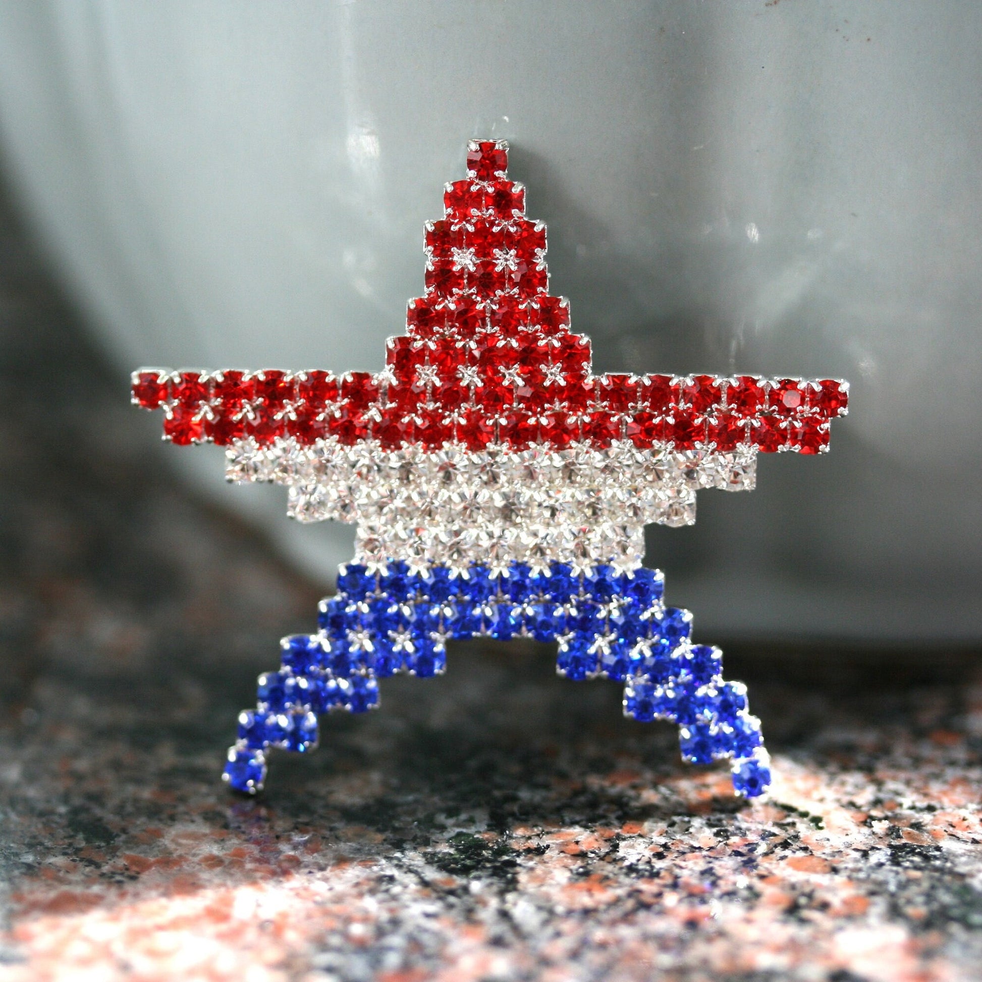 Rhinestone Patriotic American Flag Star Brooch Pin