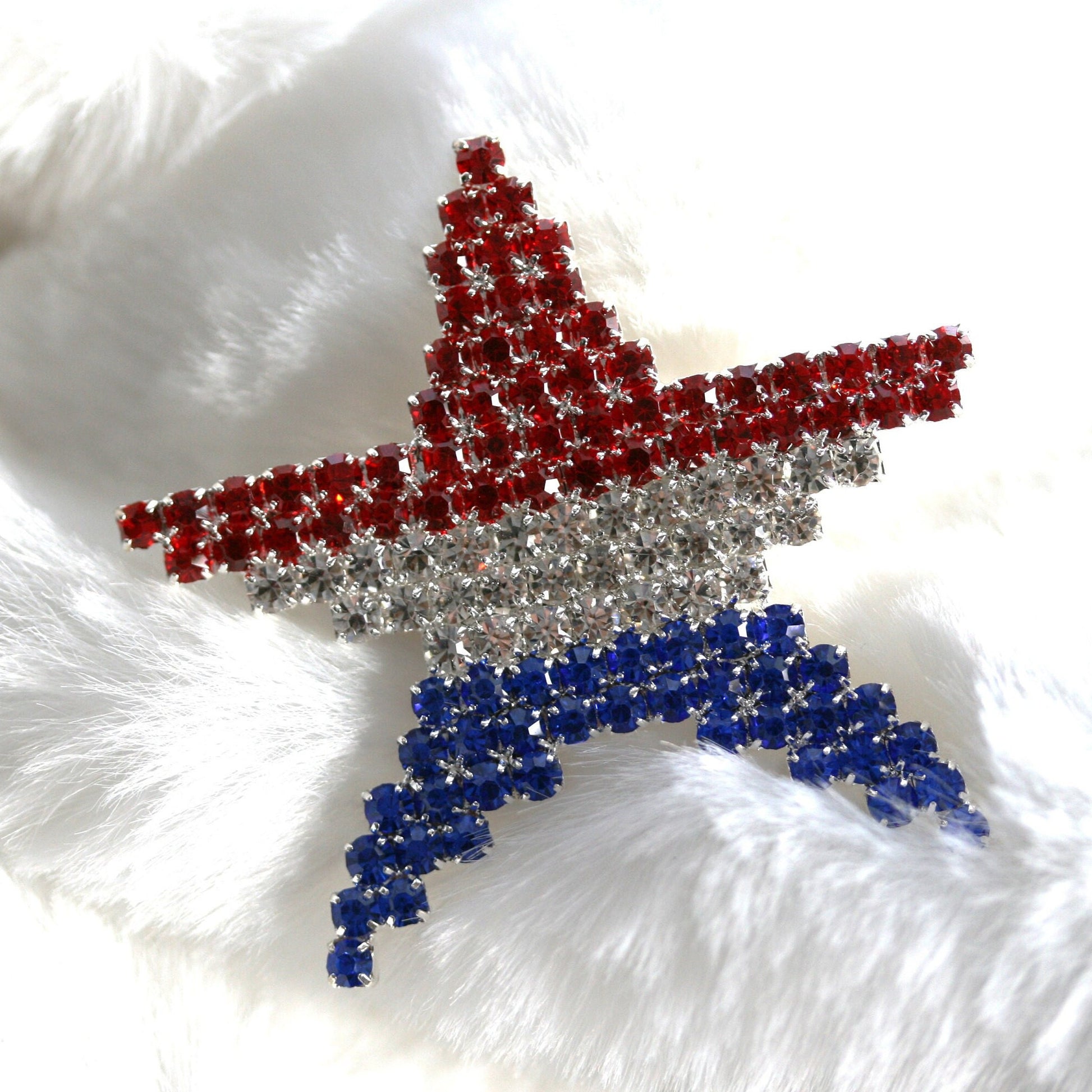 Rhinestone Patriotic American Flag Star Brooch Pin