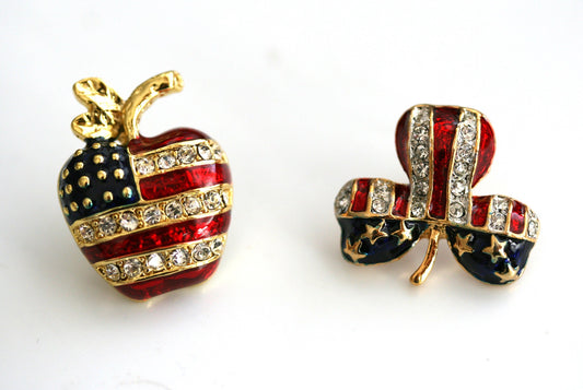 Patriotic America USA Flag Clover Tac Pin, Patriotic America USA Flag Apple Tac Pin Patriotic America USA Flag Heart Tac Pin,
