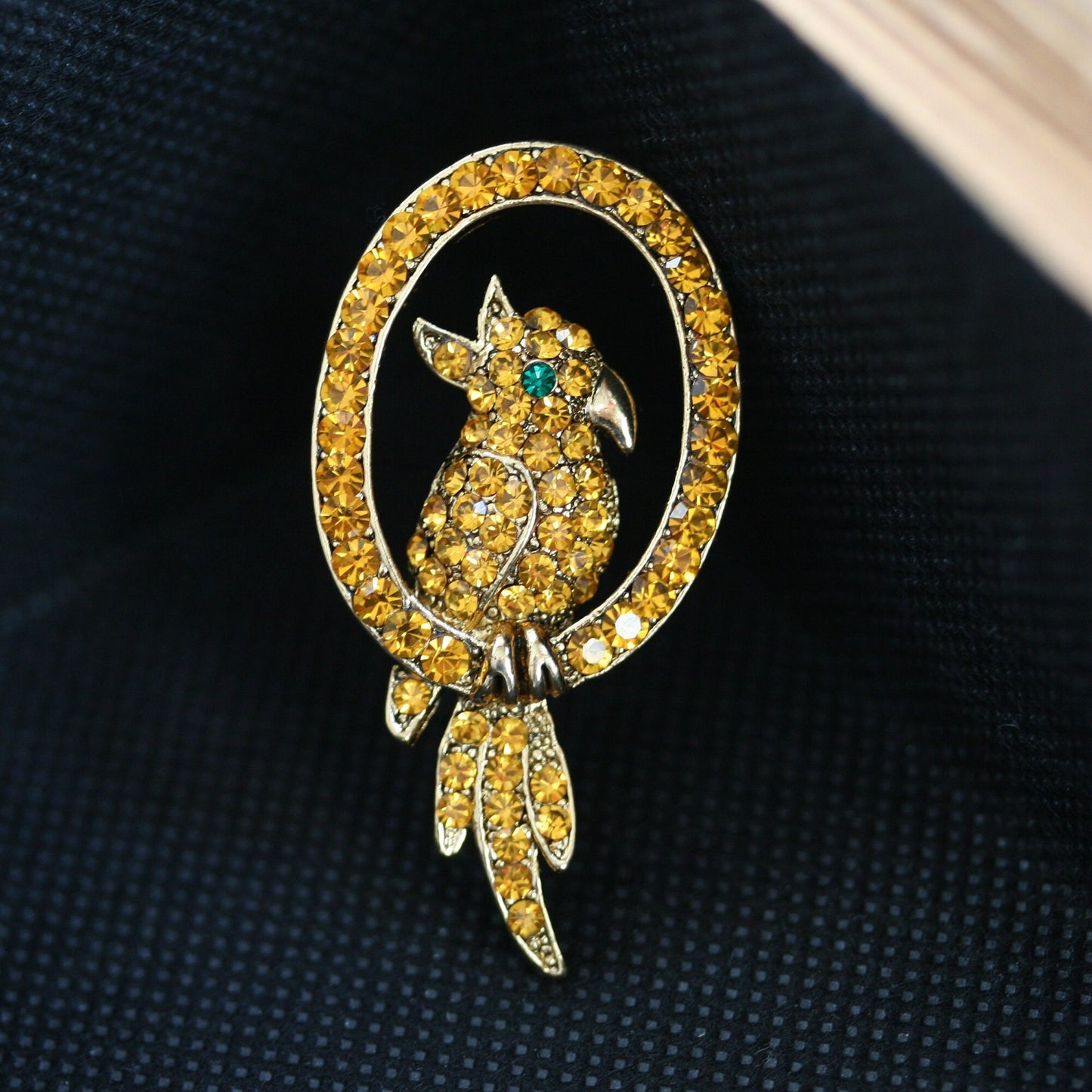 Vintage Rhinestone Parrot Brooch Pin, Gold-Tone Parrot Brooch