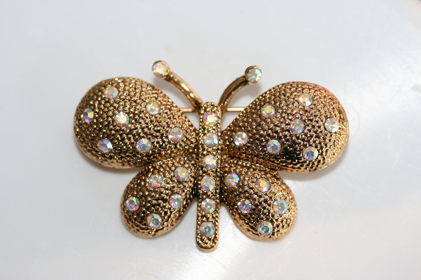Vintage rhinestone butterfly brooch pin, Gold-tone Butterfly Lapel Brooch